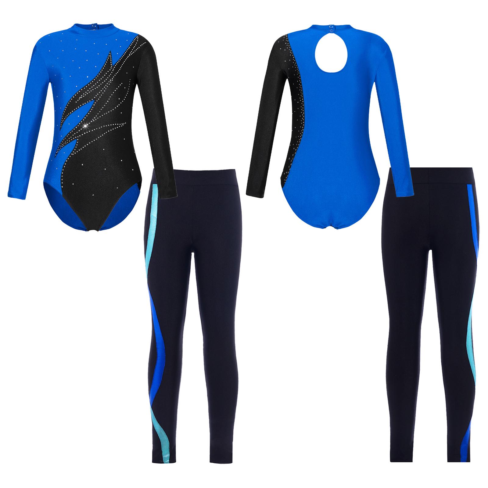 Aislor Kinderen Meisjes Kinderen Biketard Gymnastiek Maillots met lange mouwen en slim fit leggings voor dansschaatsen 11-12 Years