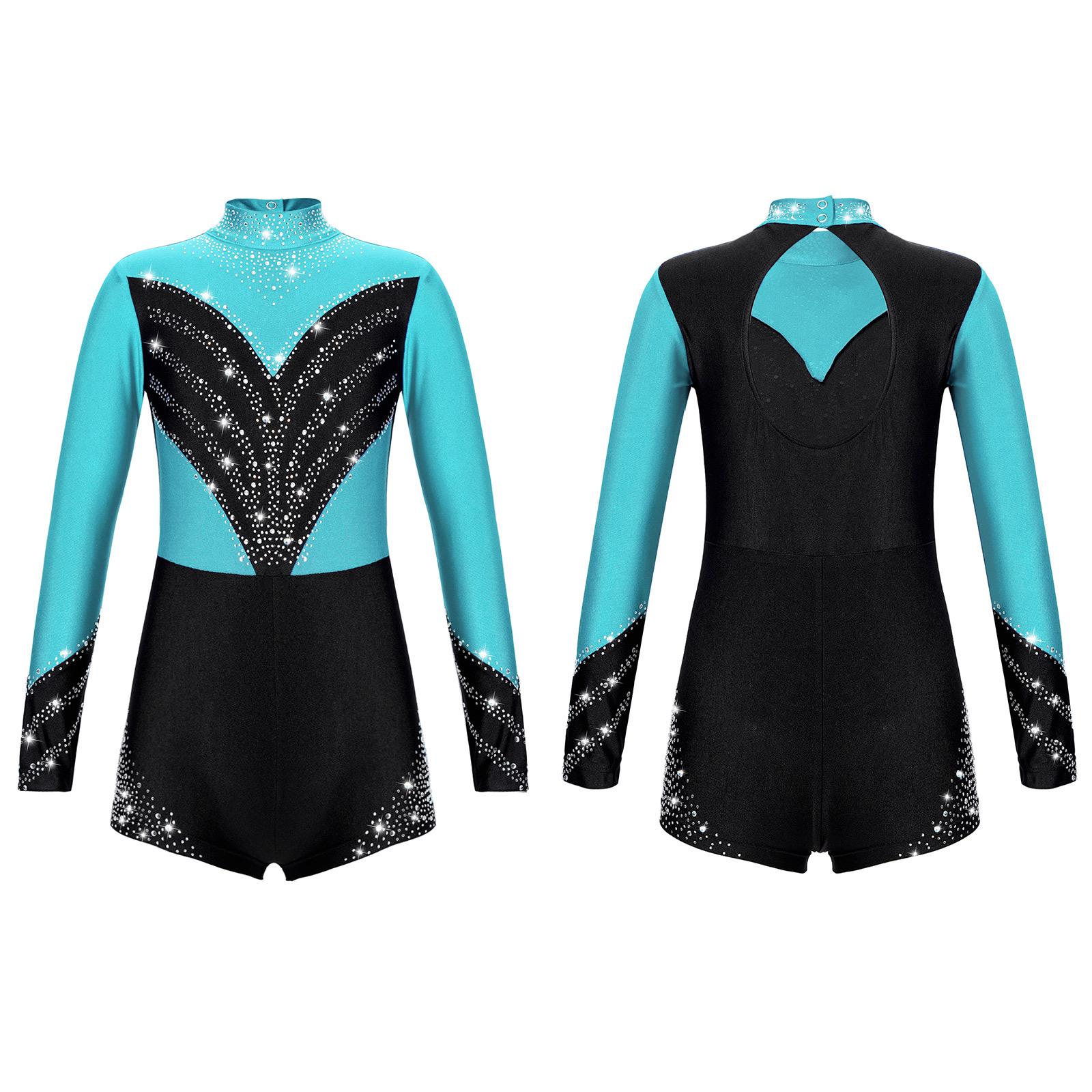 ZDHoor Kinderen meisjes gymnastiek turnpakje lange mouw contrasterende kleur holle rug bodysuit één stuk ballet danskleding 13-14 Years