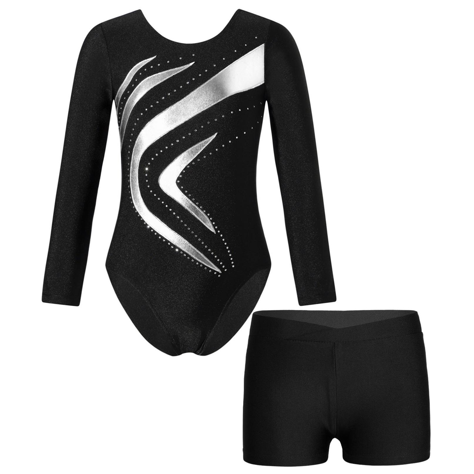 Inlzdz Kinderen Meisjes Lange Mouw Gymnastiek Dans Ballet Turnpakje met Shorts Atletische Workout Yoga Sportkleding Danskleding 7-8 Years