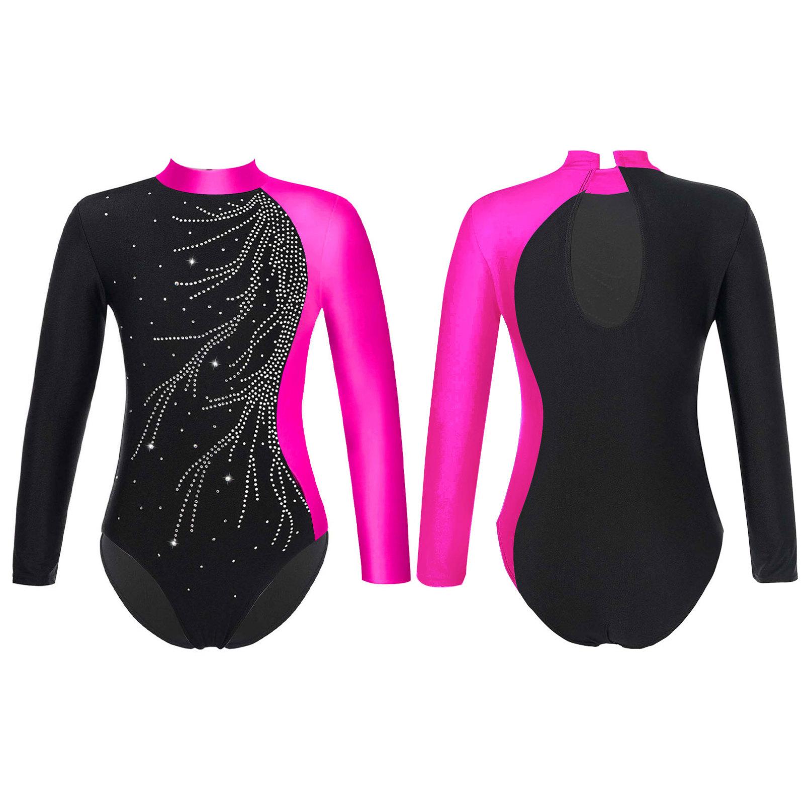 Tiaobug Kinderen meisjes glanzende mock hals lange mouw gymnastiek turnpakje atletische yoga ballet dans jumpsuit outfit 5-6 Years