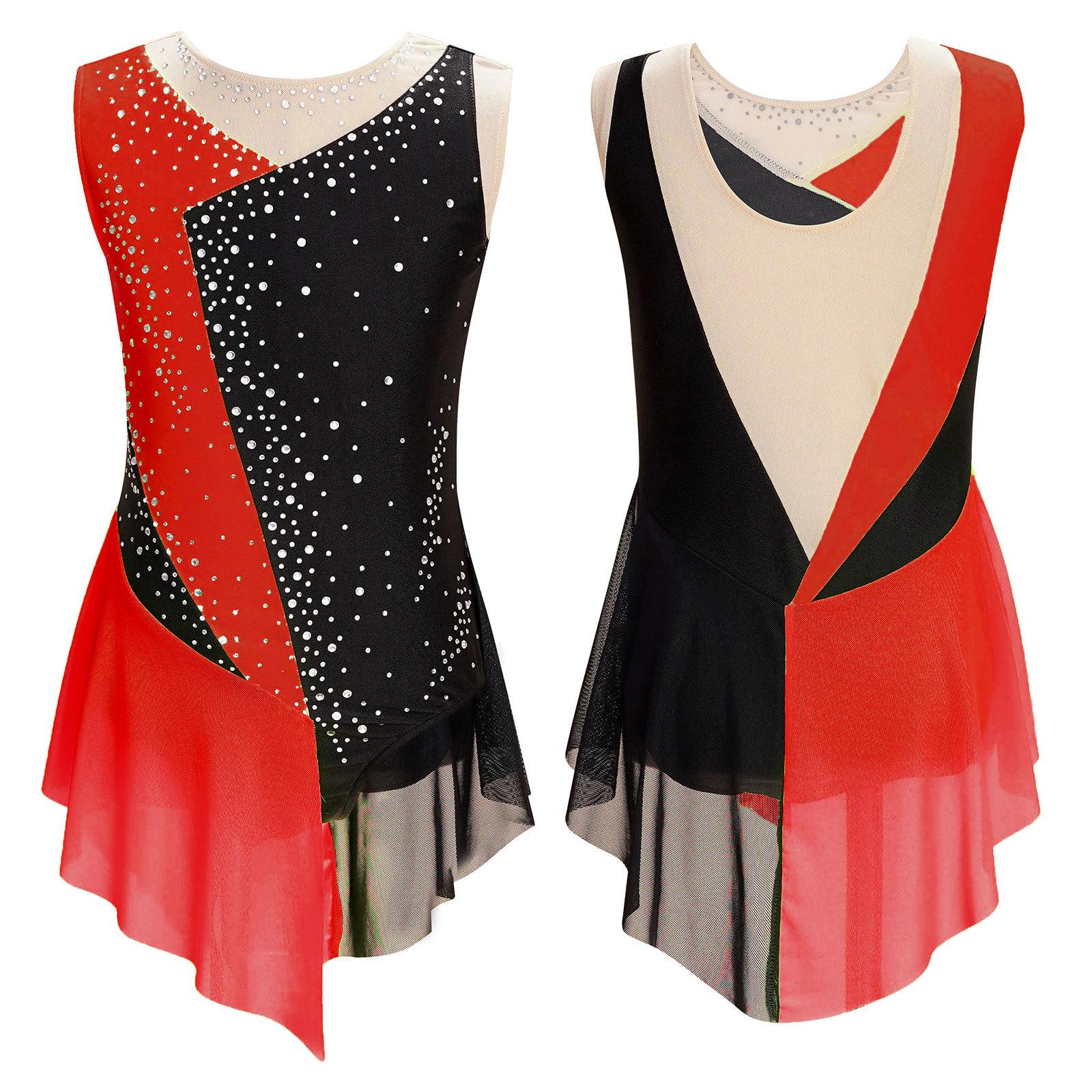 Sywiyi Kinderen meisjes glanzende strass pure mesh mouwloze bodysuit ballet kunstschaatsen gymnastiek turnpakje jurk 9-10 Years
