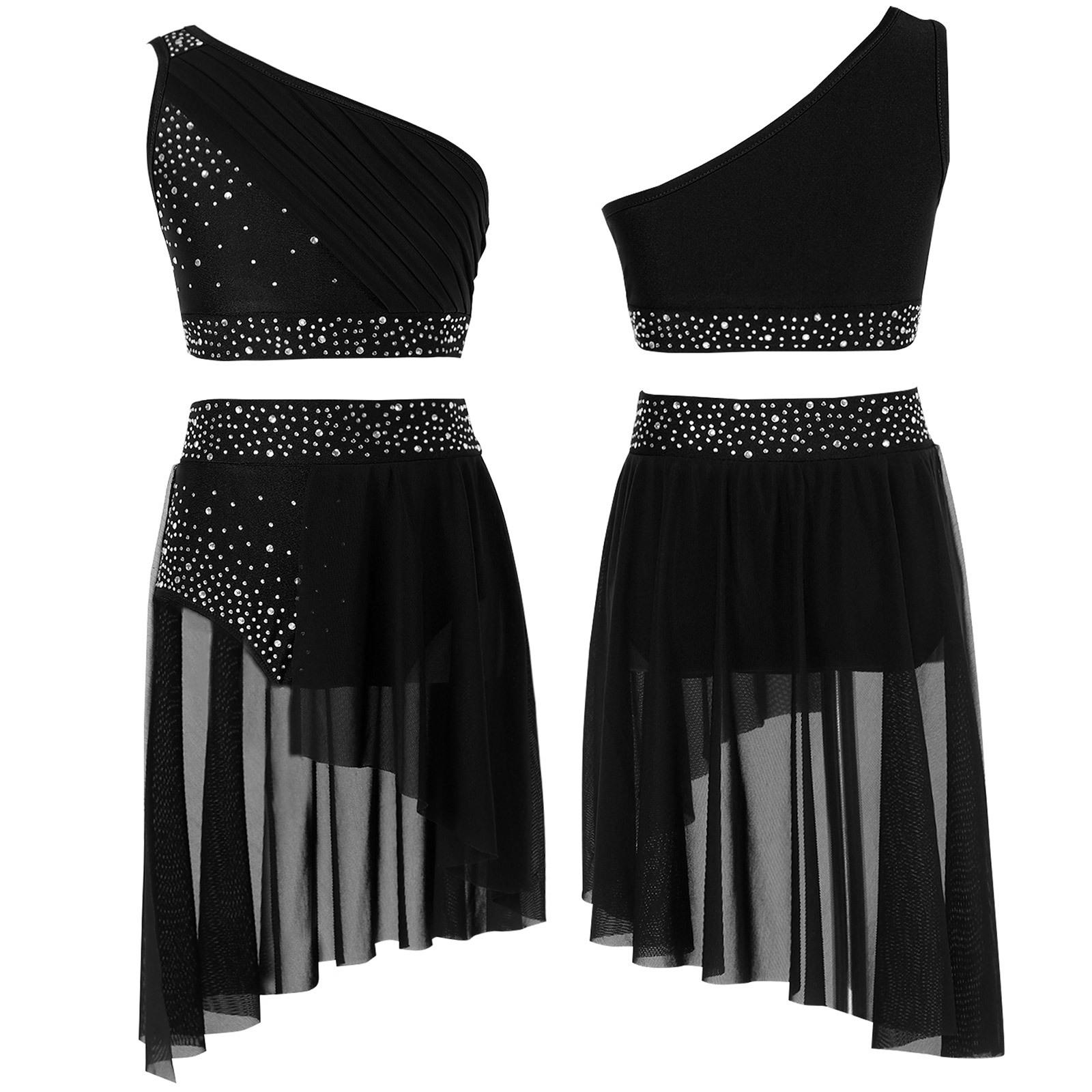 Sywiyi Kinderen Meisjes 2 Stuks Dans Outfit Ballet Gymnastiek Turnpakje Atletische Crop Top met Tutu Rok Lyrische Dans Jurk 11-12 Years