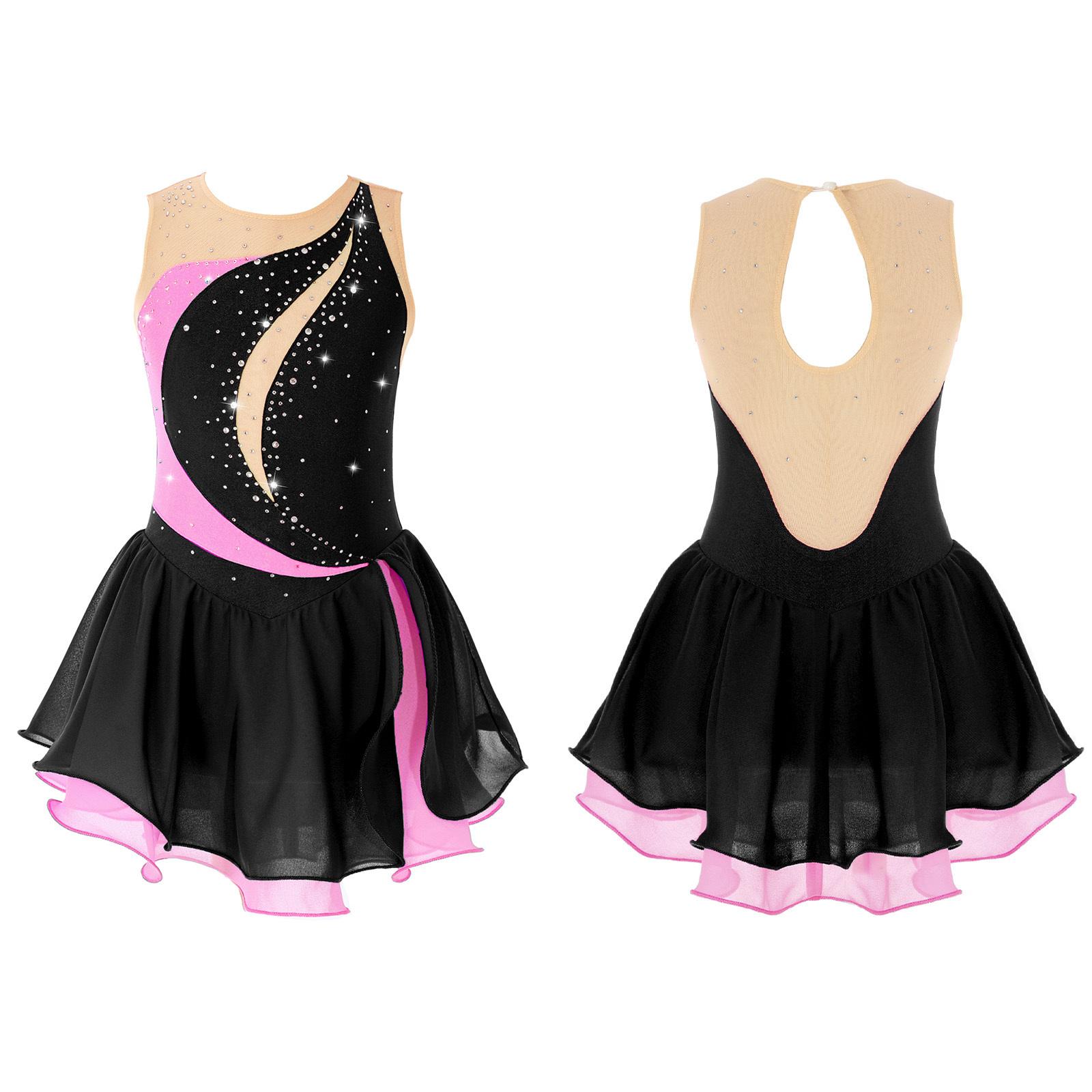 YOOJIA Kinderen Meisjes Ijs Kunstschaatsen Jurk Mouwloos Strass Competitie Kostuums Ballet Dans Tutu Rok 15-16 Years