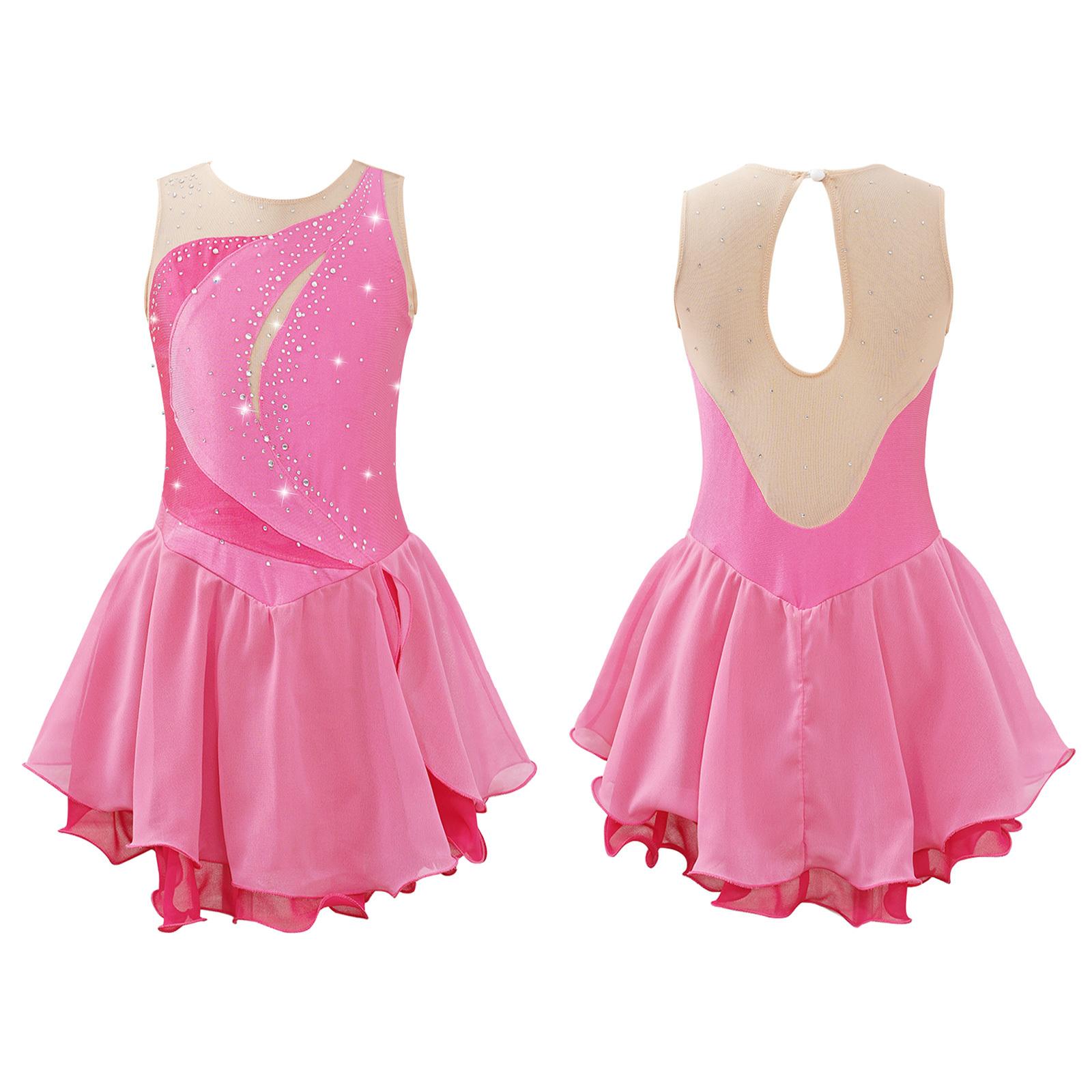 YOOJIA Kinderen Meisjes Ijs Kunstschaatsen Jurk Mouwloos Strass Competitie Kostuums Ballet Dans Tutu Rok 13-14 Years