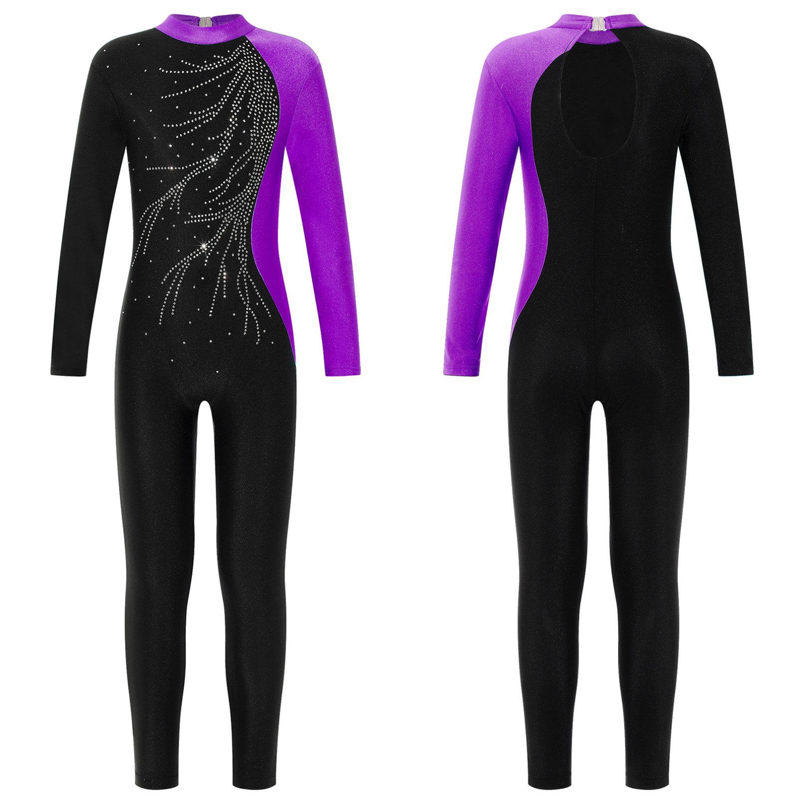 YOOJIA Kinderen Meisjes Gymnastiek Dans Leotard Lange Jumpsuit Ballet IJs Schaatsen Competitie Actief Bodysuit 9-10 Years