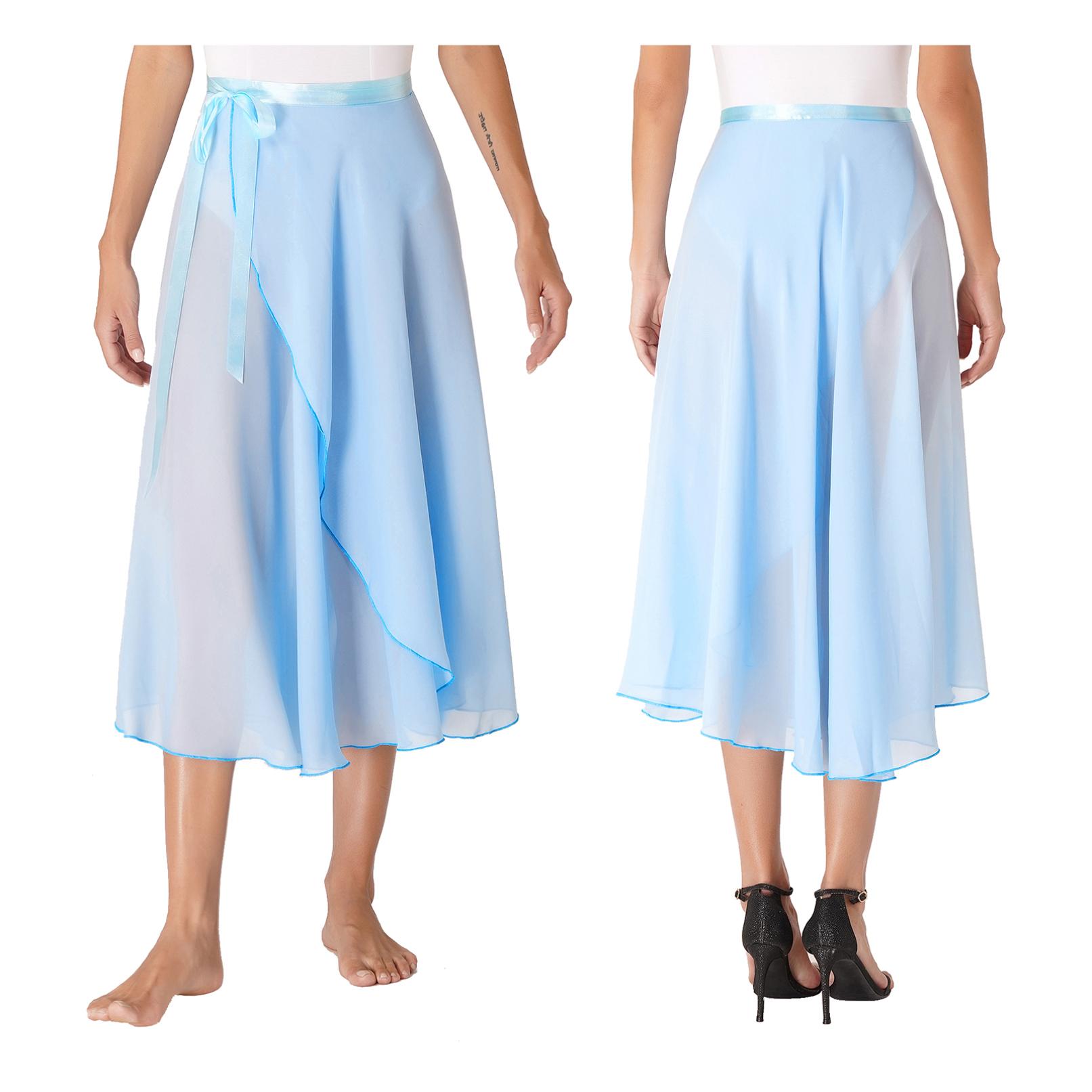 WinYing Dames professionele balletdans wikkelrok chiffon volwassen asymmetrische rok moderne danstrainingaccessoires One Size lichtblauwe kleur