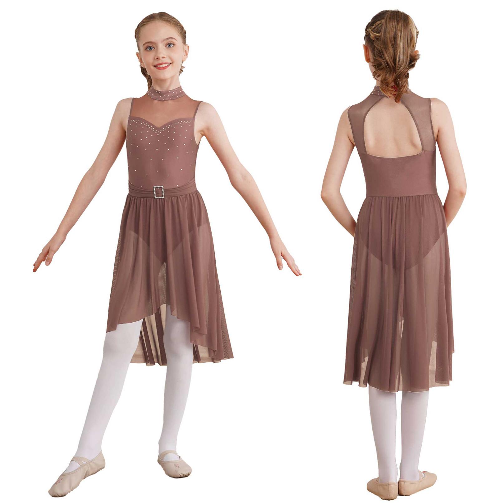 Inlzdz Kinderen Meisjes Holle Rug Mouwloos Leotard Ballet Tutu Jurk Lyrische Moderne Hedendaagse Dans Kostuums 5-6 Years bruin
