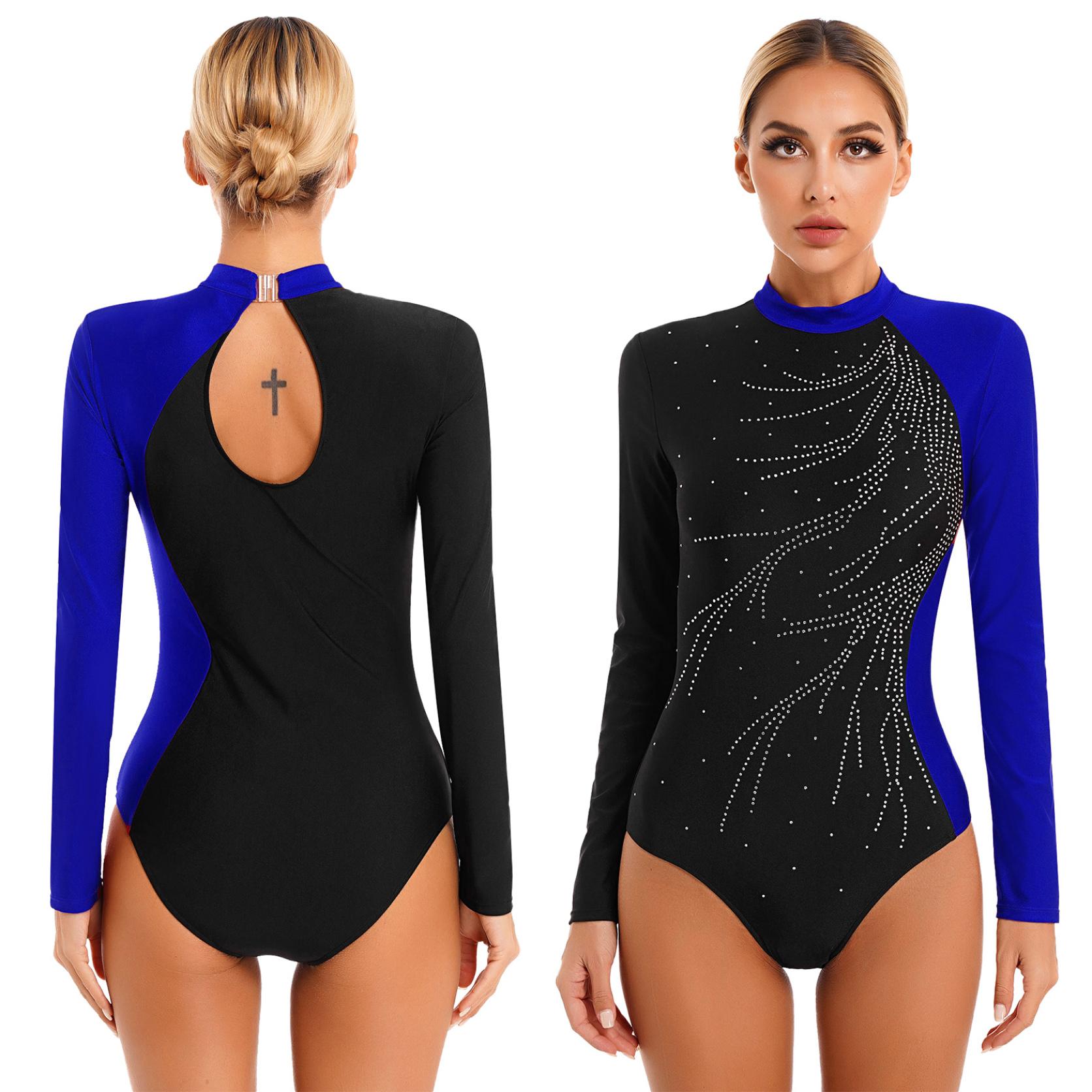 Yunduantong-electronic Vrouwen dans gymnastiek bodysuit kunstschaatsen jurk glitter strass prestaties jazzdans kostuum L