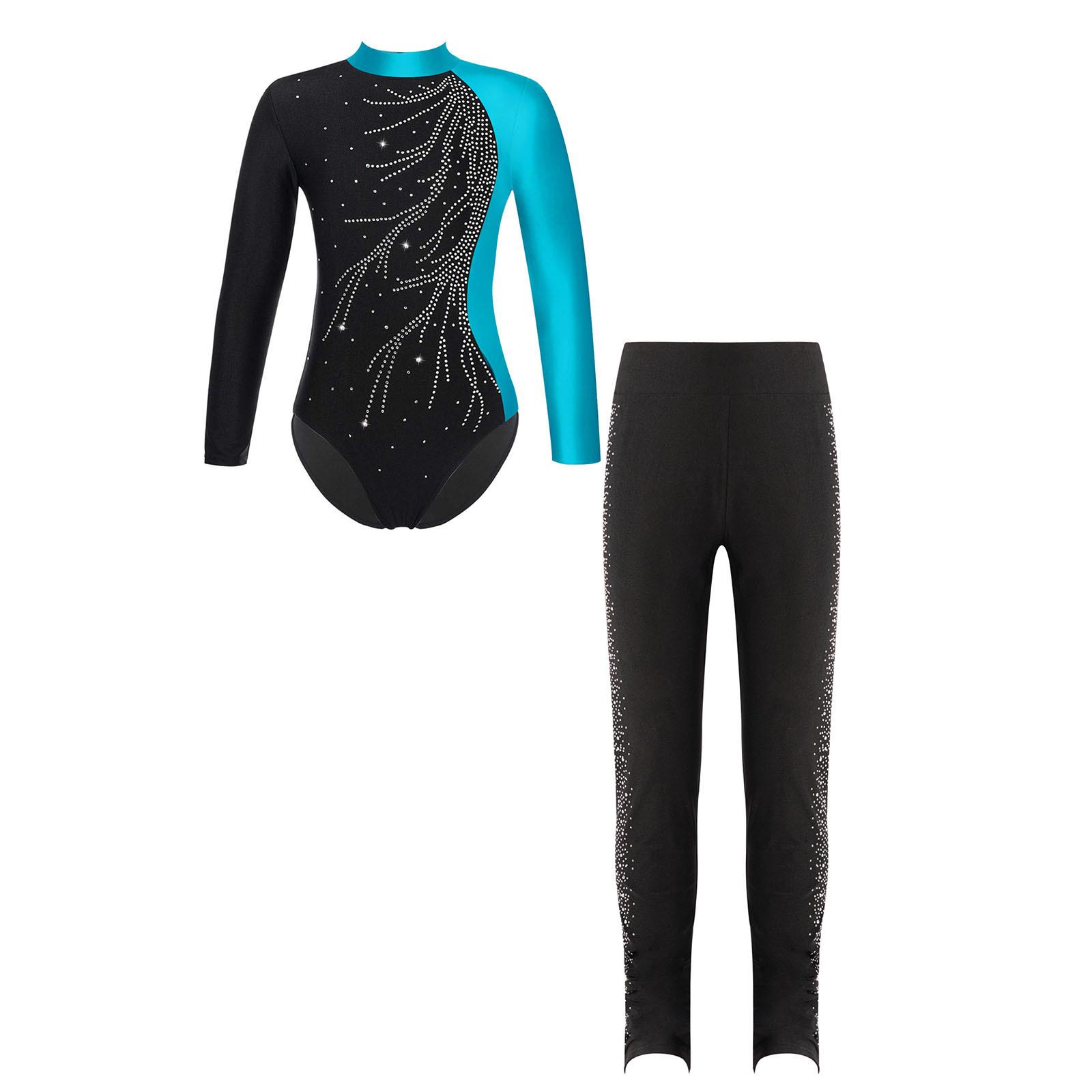 Sxiwei Kinderen Meisjes Gymnastiek Dans Leotard met Leggings Set Ballet Dans IJs Schaatsen Competitie Actief Bodysuit 11-12 Years