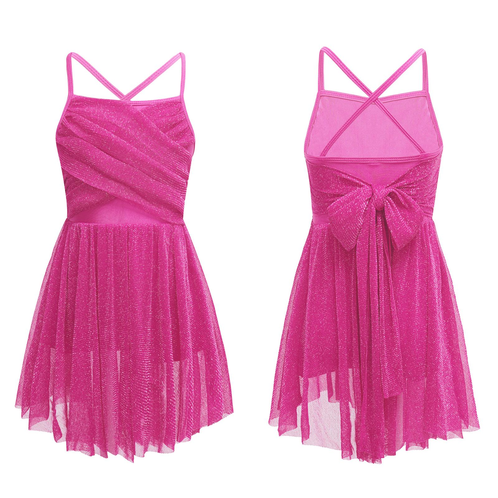Sywiyi Kinderen Meisjes Pailletten Spaghetti Schouderbanden Ballet Dans Mesh Tutu Rok Lyrical Ballroom Jurk 7-8 Years