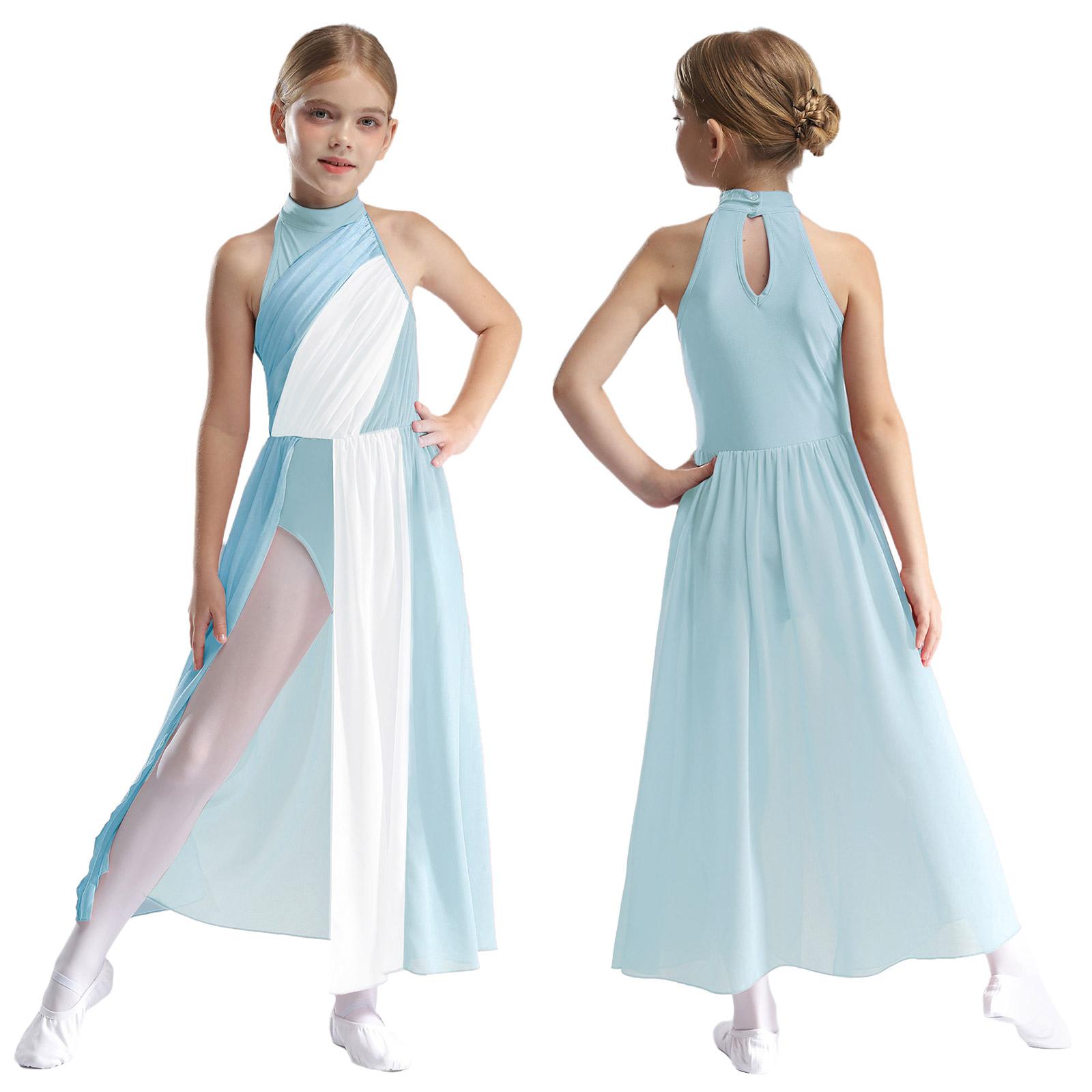 Inhzoy Meisjes Mouwloze Color Block Splice Jurk voor Moderne Lyrische Ballroom Hedendaagse Danskleding Prestatie Ballerina Kostuum 9-10 Years