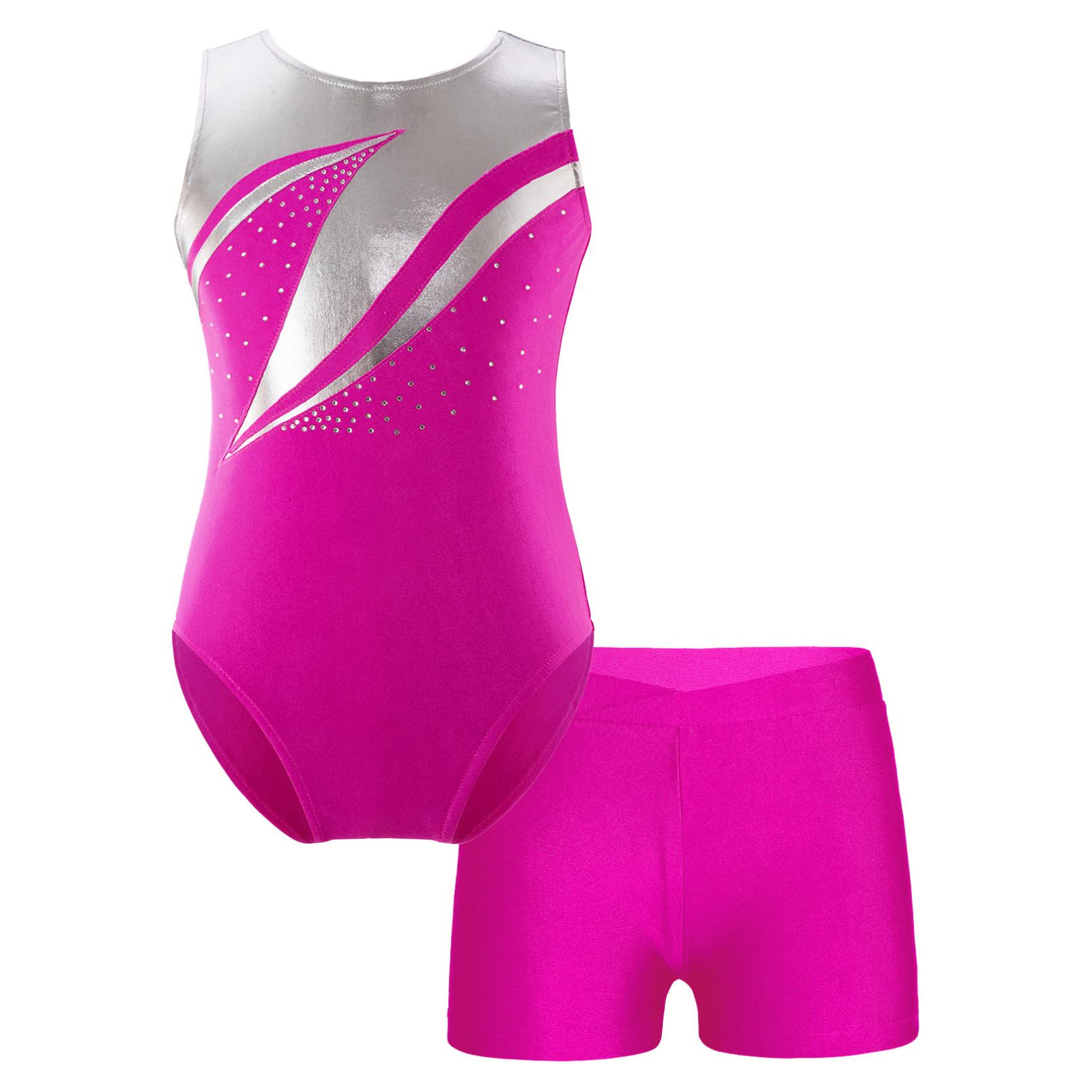 Manyakai Kinderen Balletdansoutfits Danskledingsets Unitard Schaatsen Jumpsuit Kinderen Meisjes Ballet Gymnastiek Maillots met shorts 5-6 Years