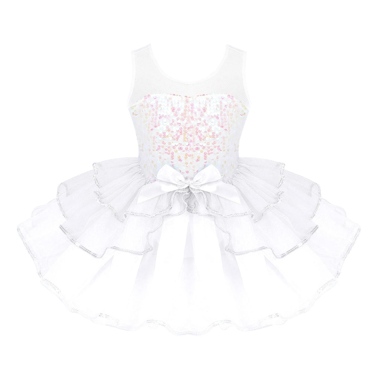 Inhzoy Kinderen Meisjes Pailletten Ballet Tutu Jurk Ballerina Mouwloos Strik Dansjurk Prestatie Danskleding Kostuum 2-3 Years