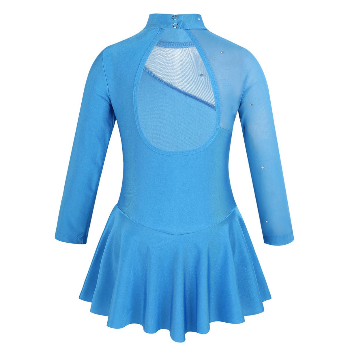 Manyakai Kinderen Meisjes Ballet Dans Turnpakje Mock Neck Tulle Splice Uitsparingen Terug Schaatsen Stage Performance Jurk Dragen 11-12 Years