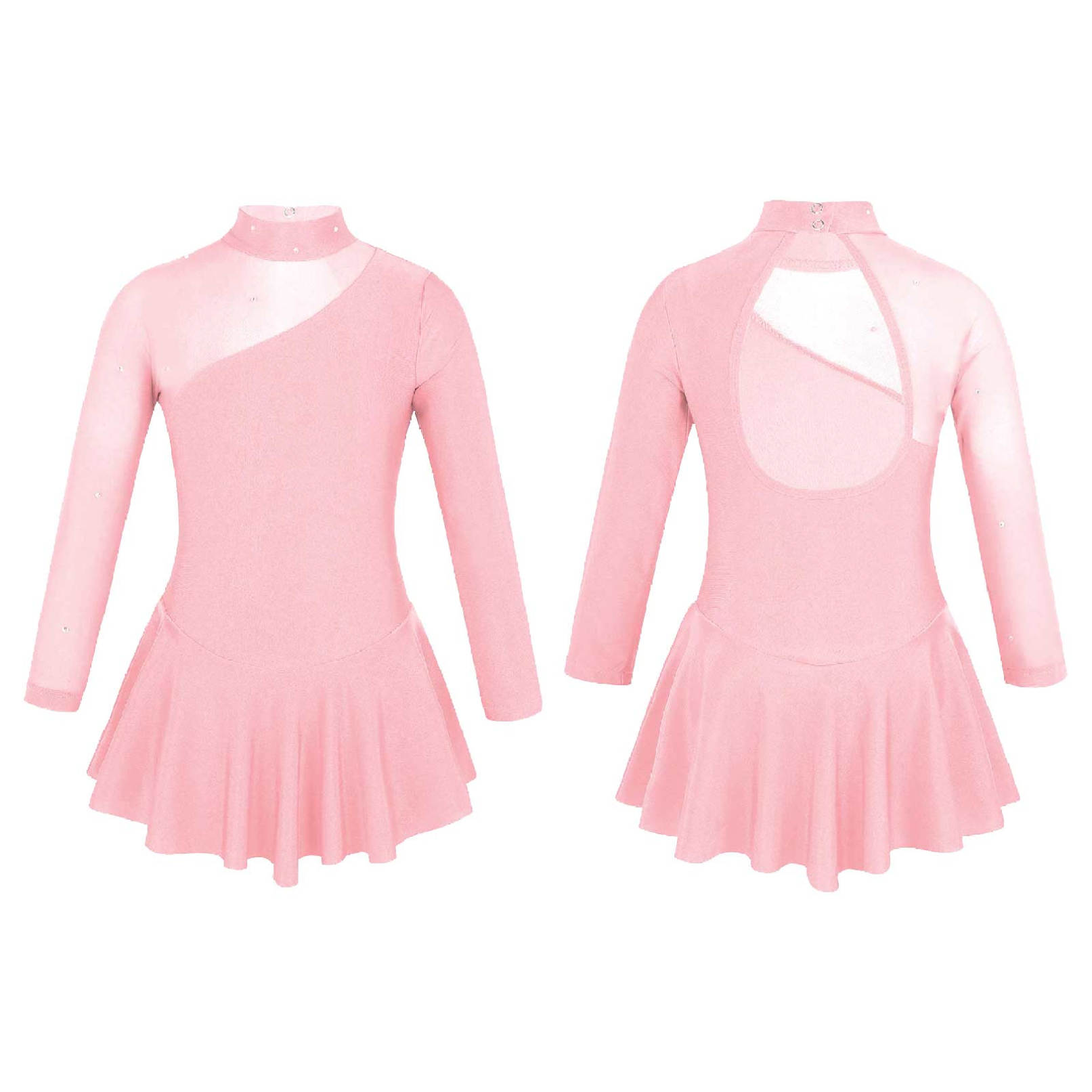 Manyakai Kinderen Meisjes Ballet Dans Turnpakje Mock Neck Tulle Splice Uitsparingen Terug Schaatsen Stage Performance Jurk Dragen 13-14 Years