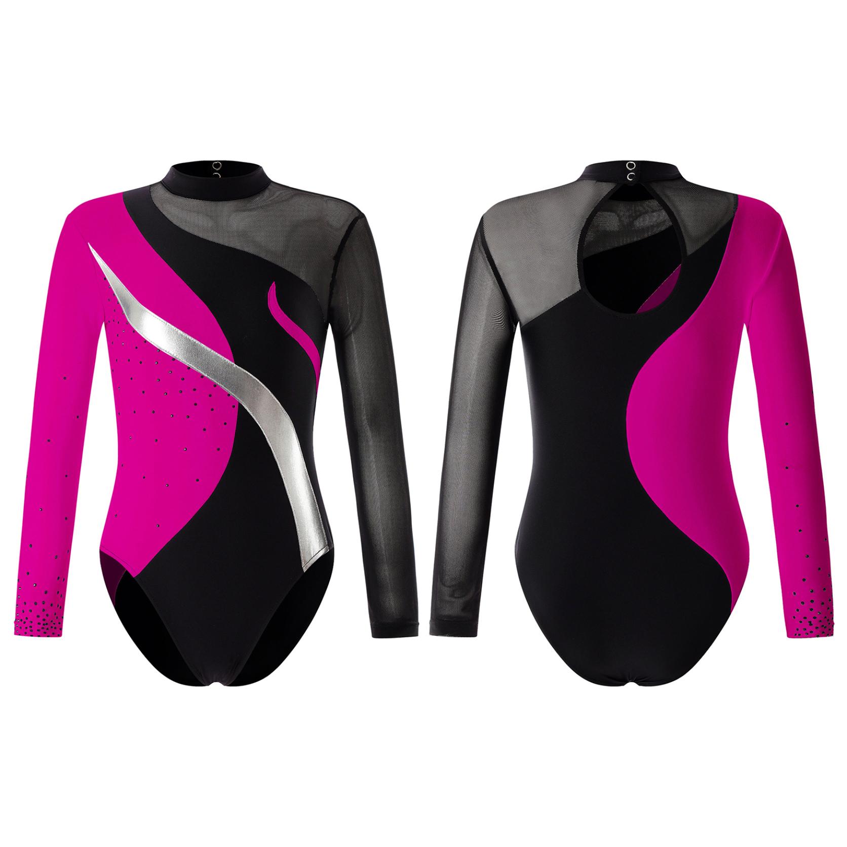 Yunduantong-electronic Kinderen gymnastiek atletische activewear jazz ballet dans bodysuit meisje patchwork kunstschaatsen prestaties yoga danskleding jumpsuit 11-12 Years
