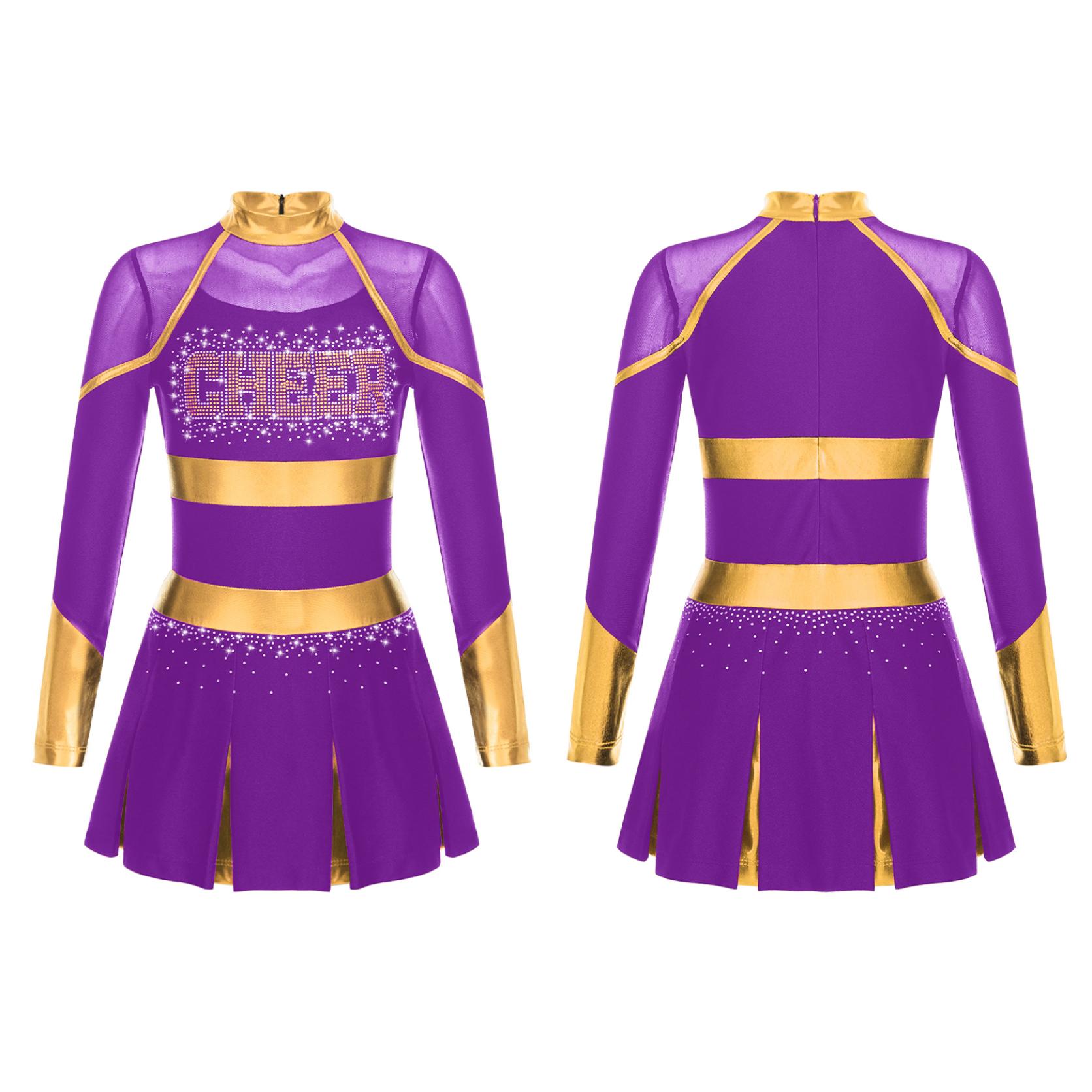 Yunduantong-electronic Meisjes Cheerleading Uniform Dansjurk met lange mouwen Carnaval Dancewear Cheerleading Dansjurk voor kinderen 9-10 Years