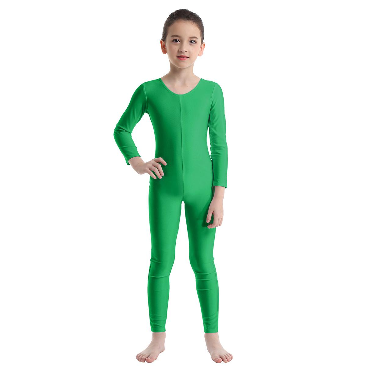 Sywiyi Kinderen meisjes lange mouw ballet dans gymnastiek turnpakje jumpsuit unitard effen kleur rits rekbare bodysuit 5-6 Years