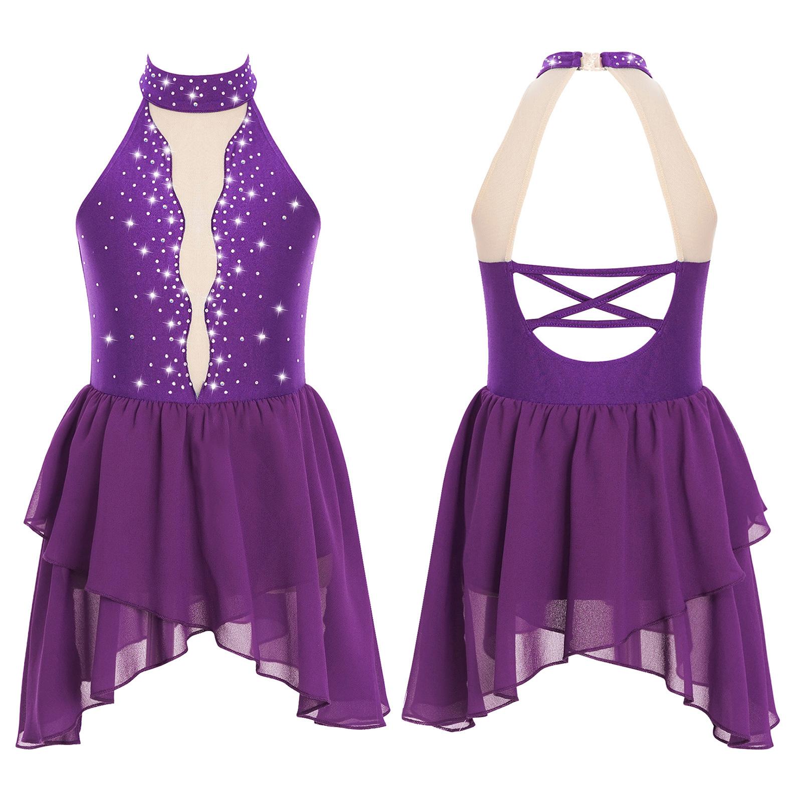 Daenrui Kinderen Meisjes Ballet Lyrische Dans Jurk Strass Kunstschaatsen Kostuum Mouwloos Sheer Mesh Gymnastiek Turnpakje Danskleding 5-6 Years
