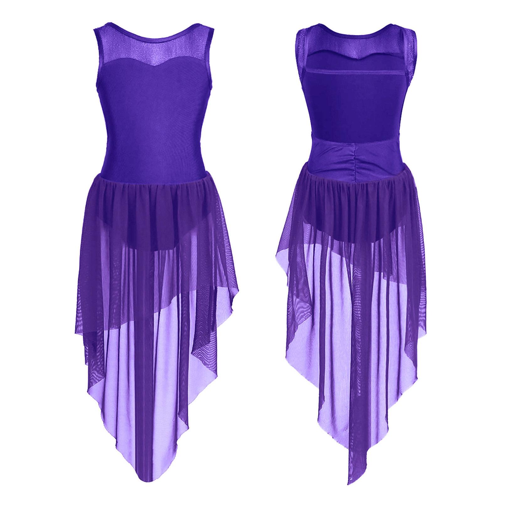 YONGHS Kinderen Meisjes Mouwloos Splice Open Rug Hoog-laag Zoom Ballet Dans Gymnastiek Leotard Jurk 5-6 Years