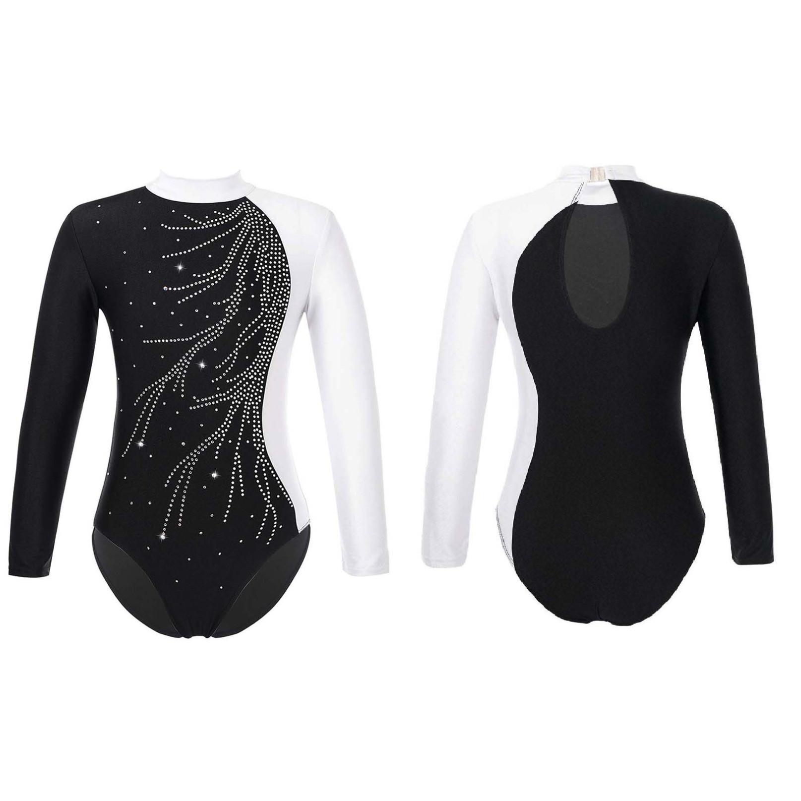 Inhzoy Meisjes Kids Sparkly Steentjes Gymnastiek Turnpakje Lange Mouw Ballet Dans Atletische Workout Romper Unitard 13-14 Years wit