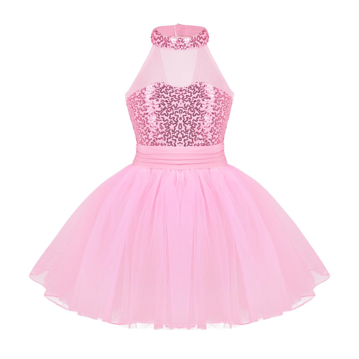 Aislor Meisjes Mouwloze Mock Hals Ballet Tutu Jurk Gymnastiek Turnpakje Dans Kleding Kids Kinderen Lovertjes Kostuum 4-5 Years
