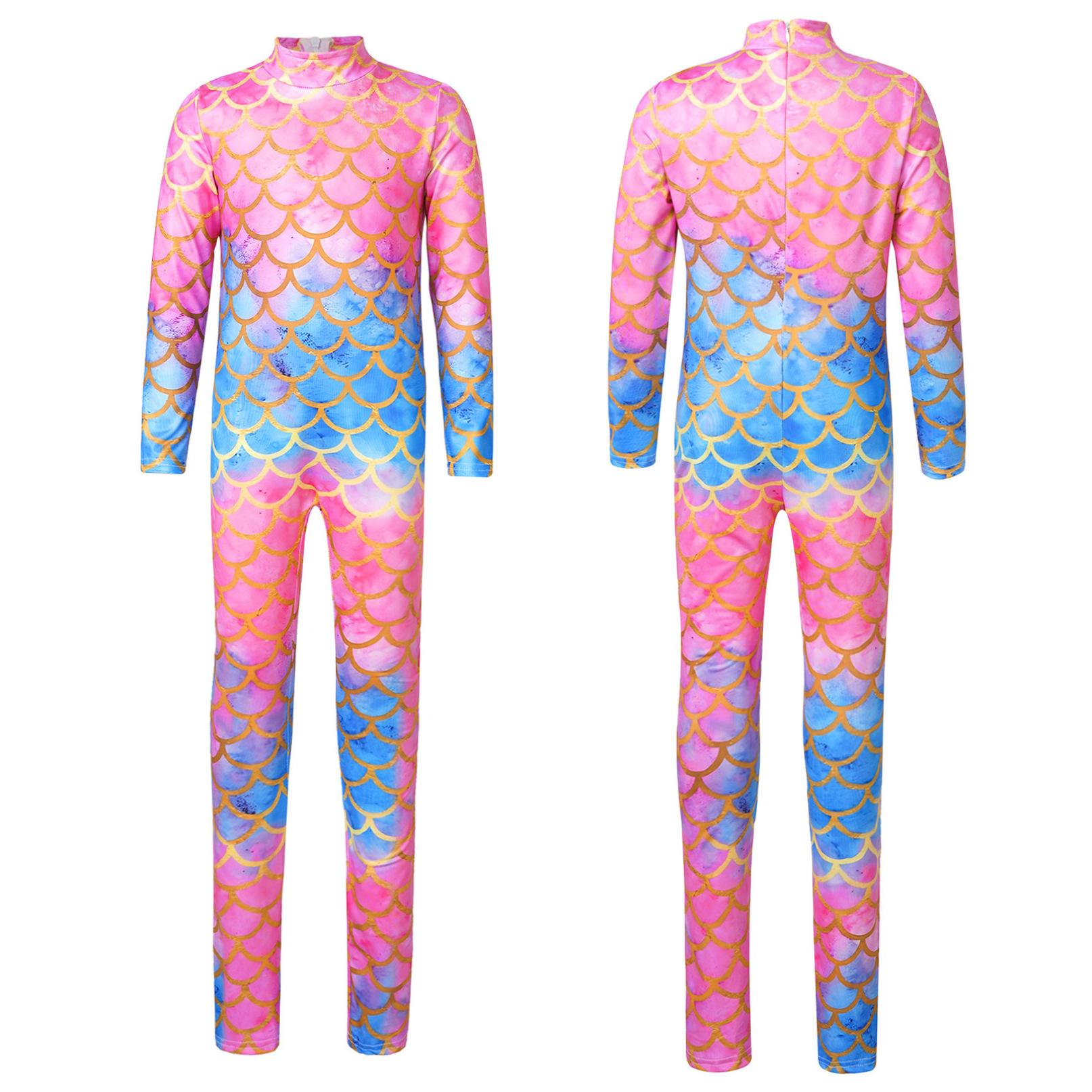 Inlzdz Gymnastiek maillots voor meisjes met lange mouwen zeemeermin jumpsuit bodysuit tumbling unitards dans ballet biketards 9-10 Years