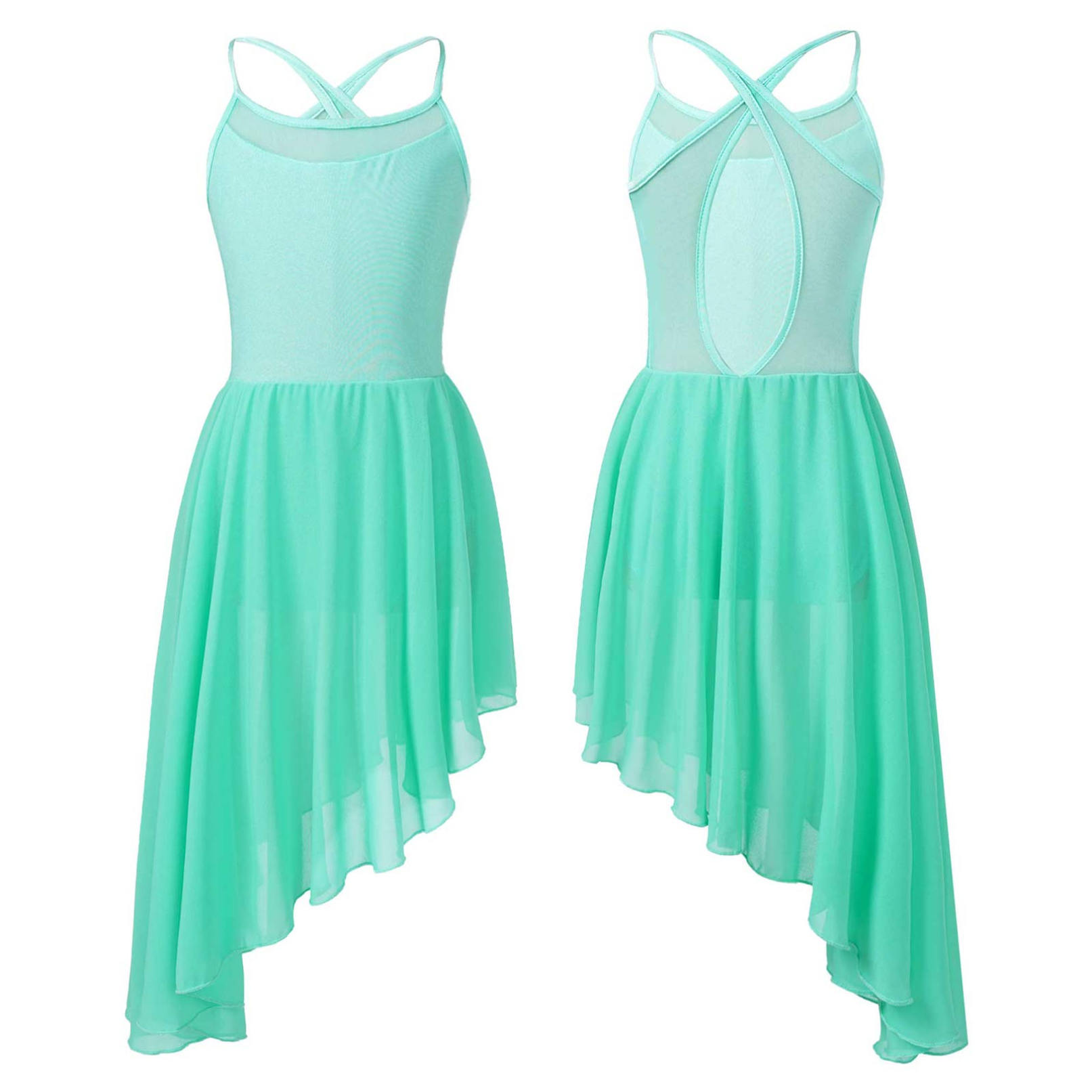 Ranrann Kinderen meisjes mouwloze chiffon ballroomjurk lyrische hedendaagse balletdans turnpakje jurk toneelkostuum 13-14 Years