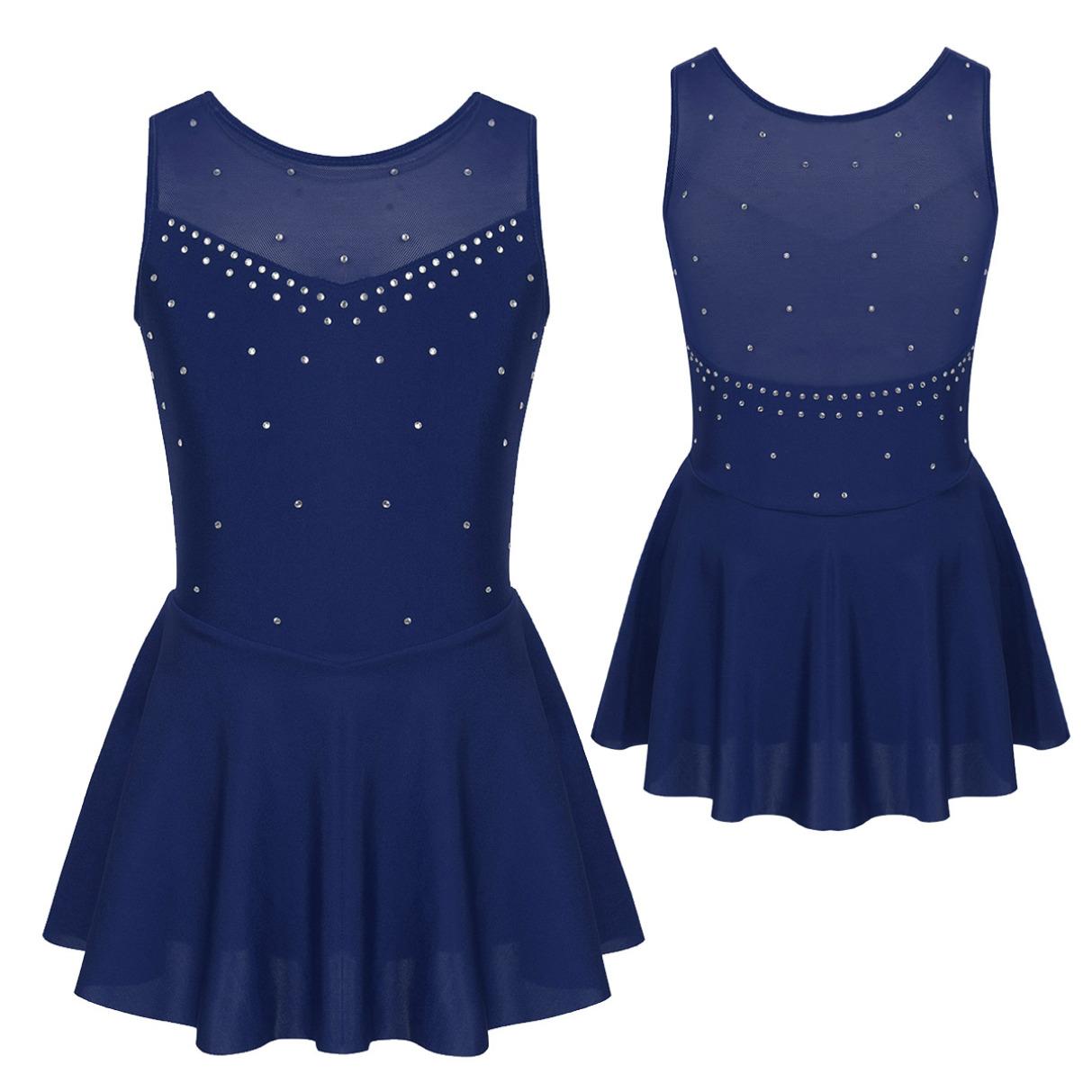 WinYing Gymnastiek Turnpakje Jurk Kinderen Meisjes Mouwloze Mesh Splice Figuur Schaatsen Jurk Dansvoorstelling Kostuum Ballet Danskleding 9-10 Years