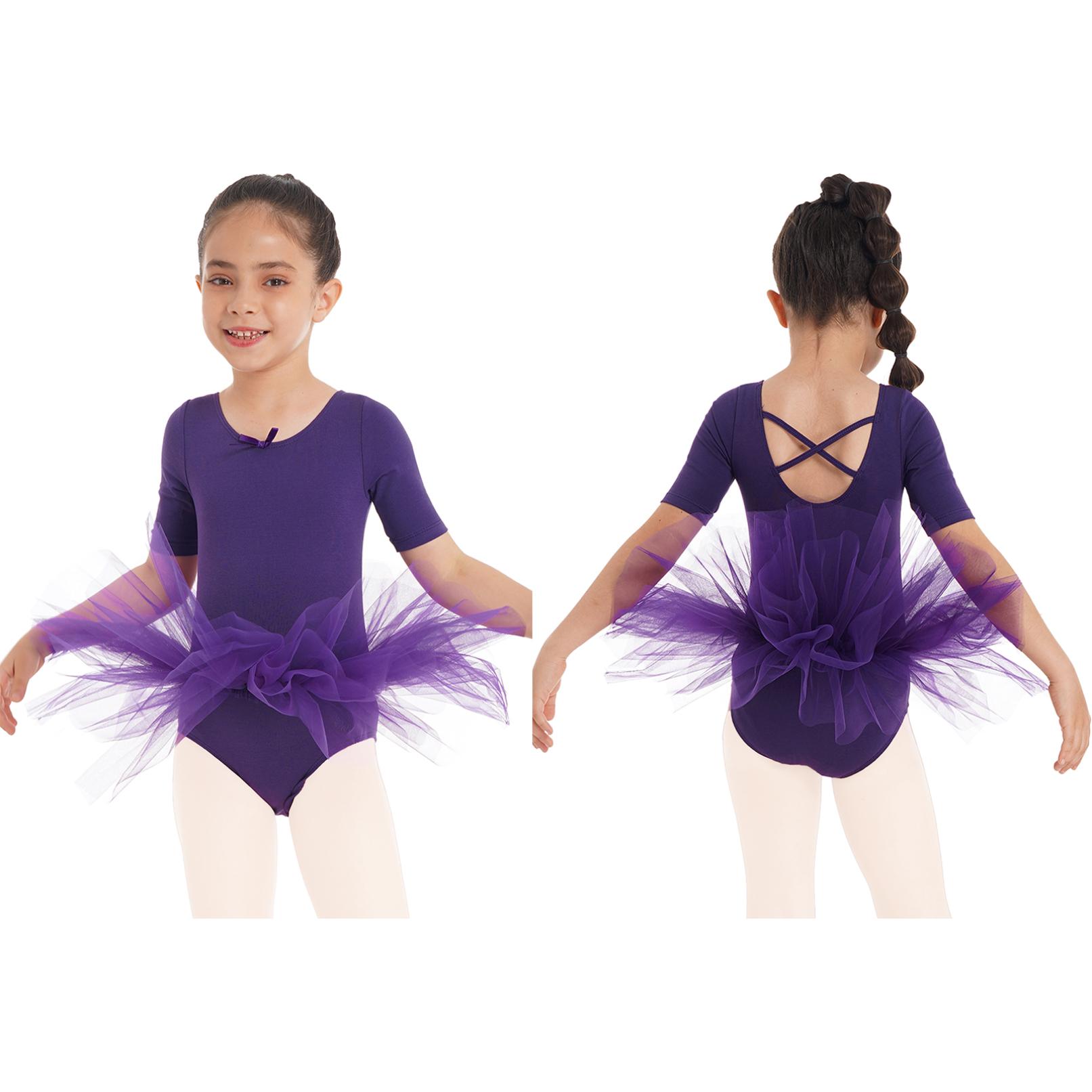 YOOJIA Balletjurk Kinderen Halve mouwen Katoen Dans Ballet Tutu Jurk Turnpakje Meisje Gymnastiek Danskleding Ballerina Feestkostuums 12-14 Years