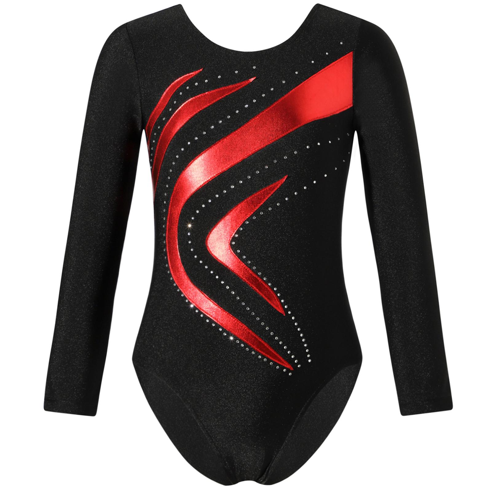 Inlzdz Kinderen meisjes ballet dans turnpakje ritmische gymnastiek kunstschaatsen yoga bodysuit lange mouw glanzende strass danskleding 5-6 Years