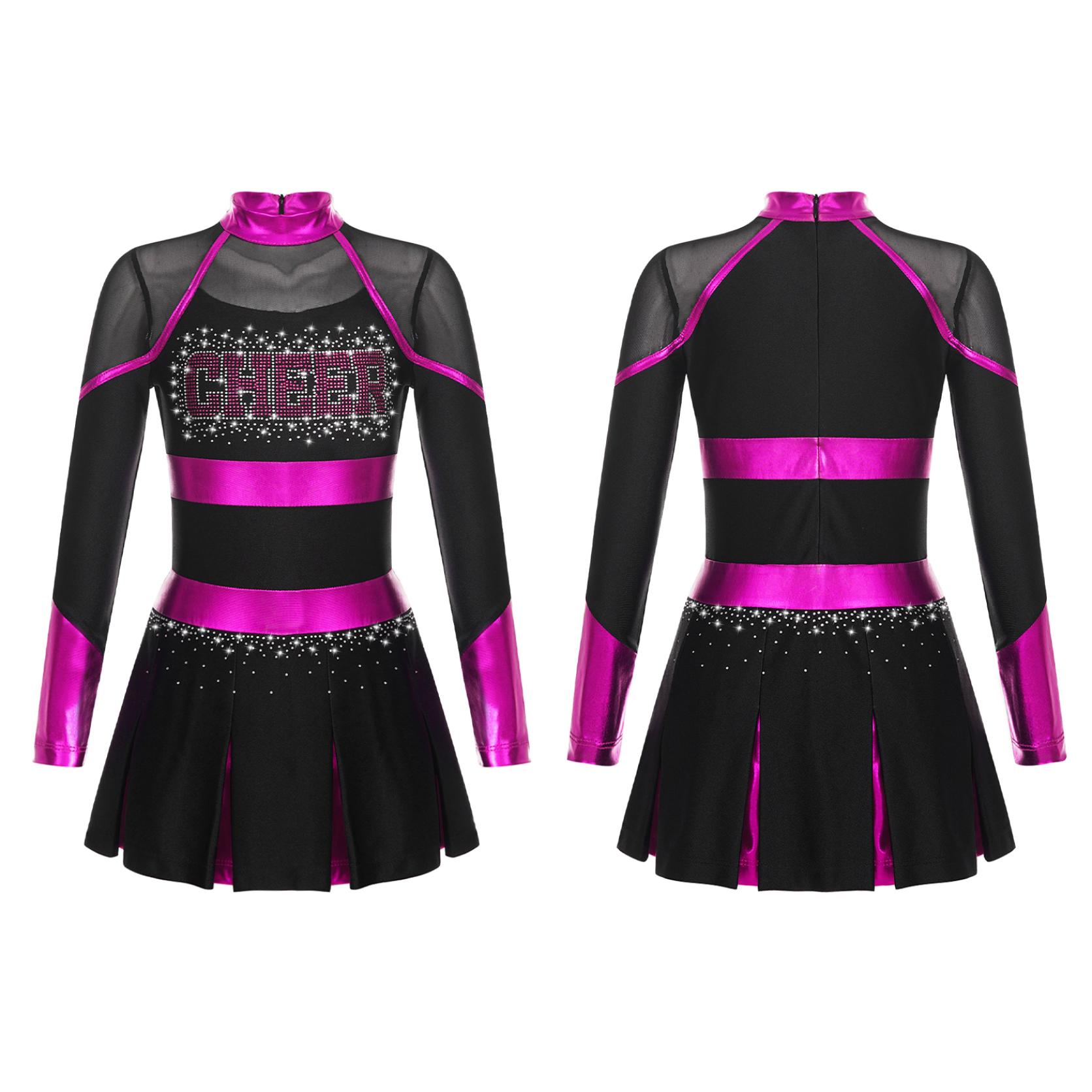 Yunduantong-electronic Meisjes Cheerleading Uniform Dansjurk met lange mouwen Carnaval Dancewear Cheerleading Dansjurk voor kinderen 7-8 Years