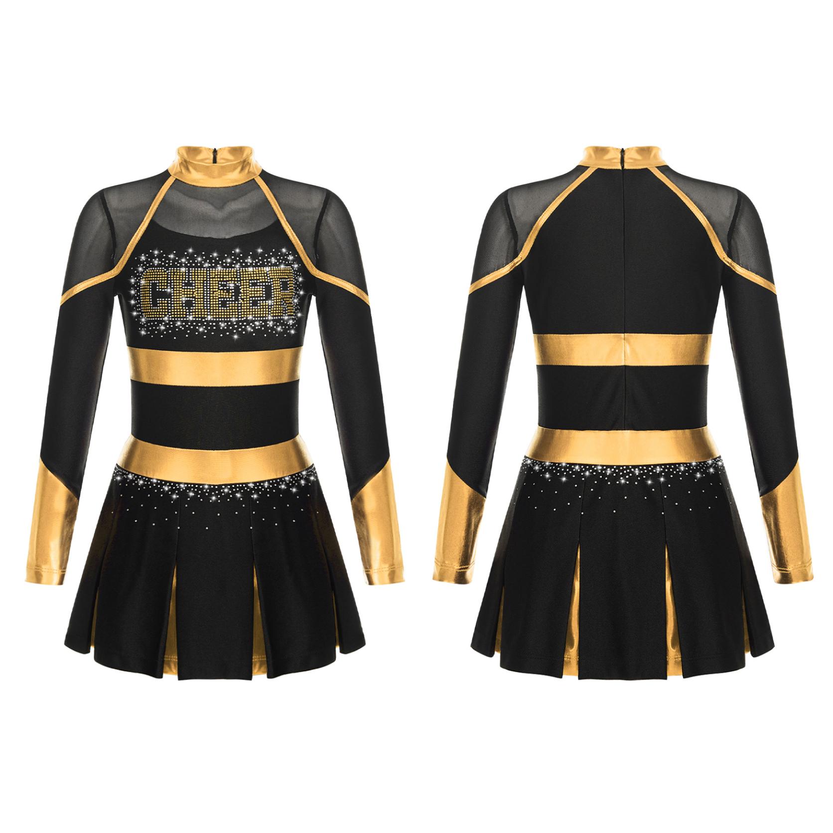 Yunduantong-electronic Meisjes Cheerleading Uniform Dansjurk met lange mouwen Carnaval Dancewear Cheerleading Dansjurk voor kinderen 11-12 Years