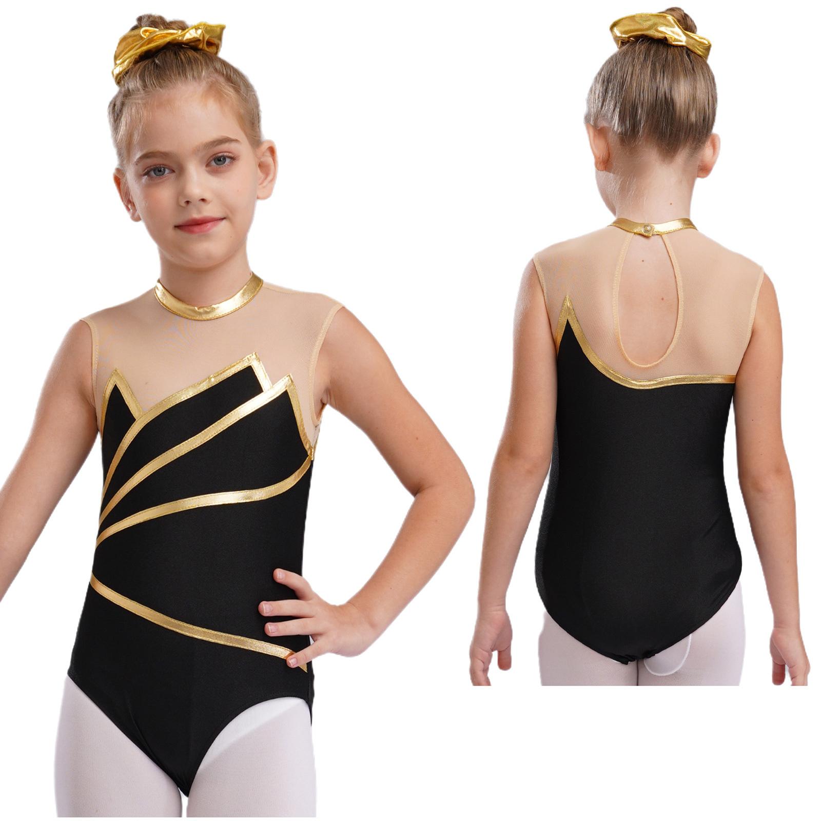Yunduantong-electronic Meisjes Metallic Gestreepte Ballet Jazz Danskleding Gymnastiek Leotard Atletische Actieve Kleding Jumpsuit Dans Unitard Kunstschaatsen Kostuum 3-4 Years