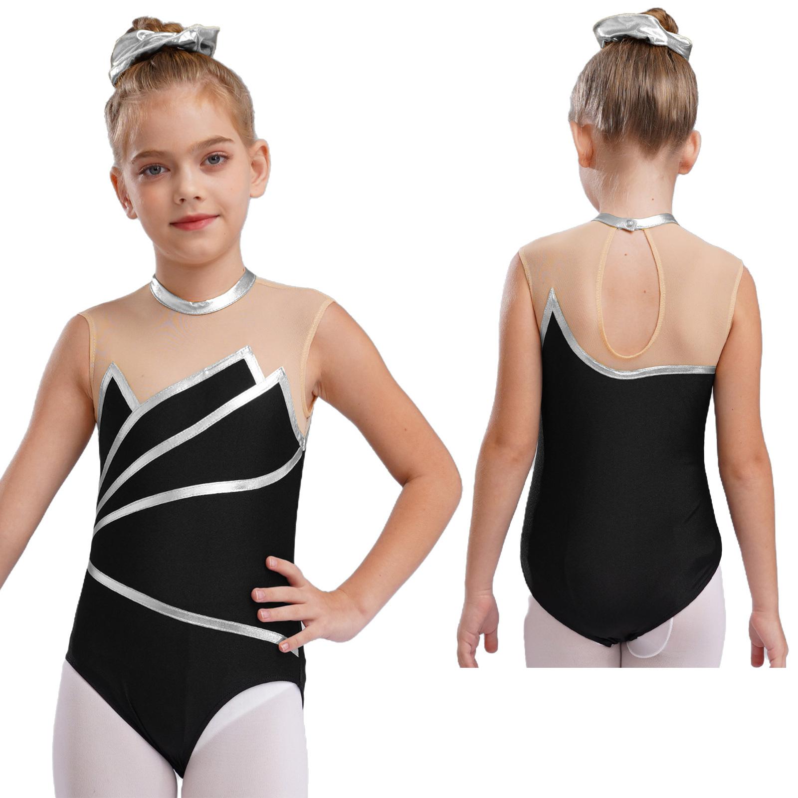 Yunduantong-electronic Meisjes Metallic Gestreepte Ballet Jazz Danskleding Gymnastiek Leotard Atletische Actieve Kleding Jumpsuit Dans Unitard Kunstschaatsen Kostuum 3-4 Years