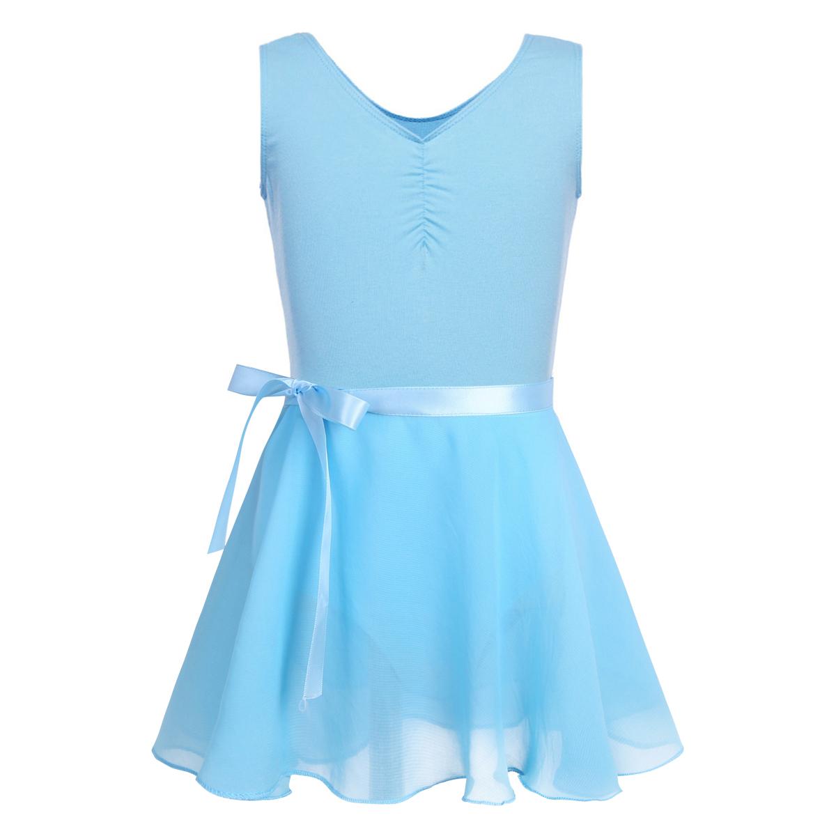 Sxiwei Katoenen mouwloze balletdansgymnastiekpakje voor meisjes met chiffon gebonden rokoutfitset 7-8 Years