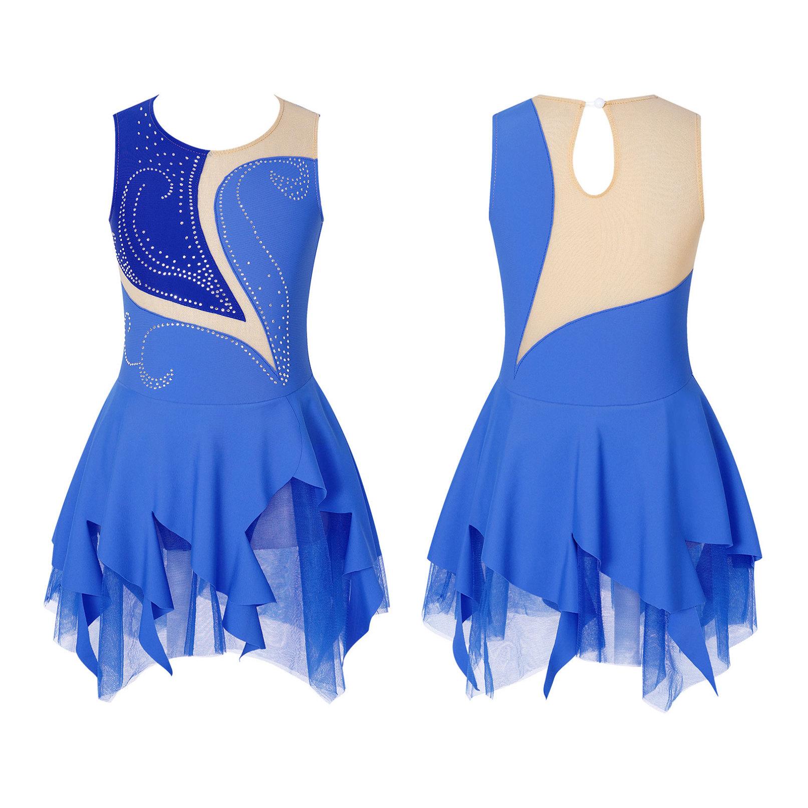 Manyakai Kinderen Meisjes Kunstschaatsen Jurk Mouwloos Glanzend Strass Dans Turnpakje Gymnastiek Ballet Ballroom Danskleding 11-12 Years