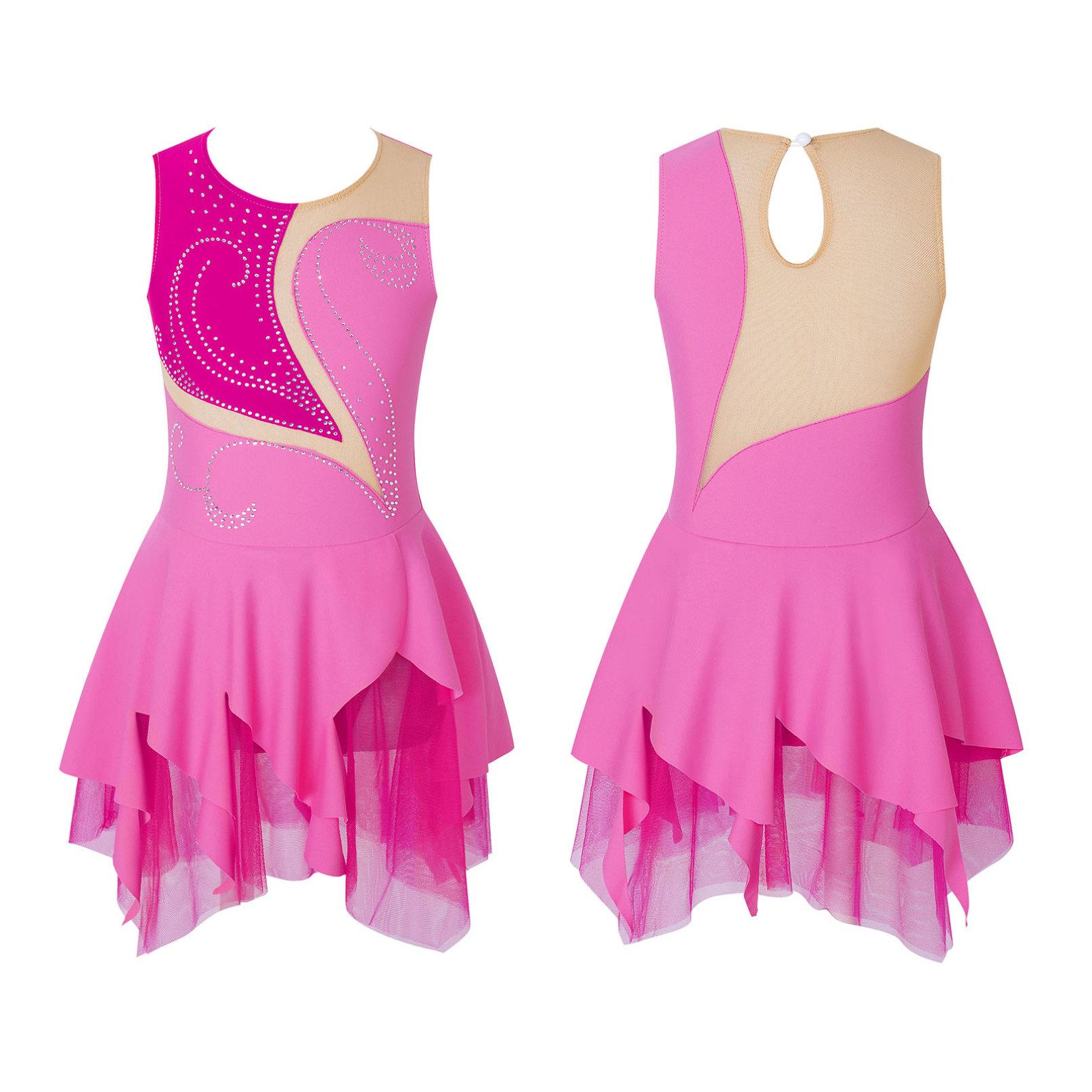 Manyakai Kinderen Meisjes Kunstschaatsen Jurk Mouwloos Glanzend Strass Dans Turnpakje Gymnastiek Ballet Ballroom Danskleding 9-10 Years