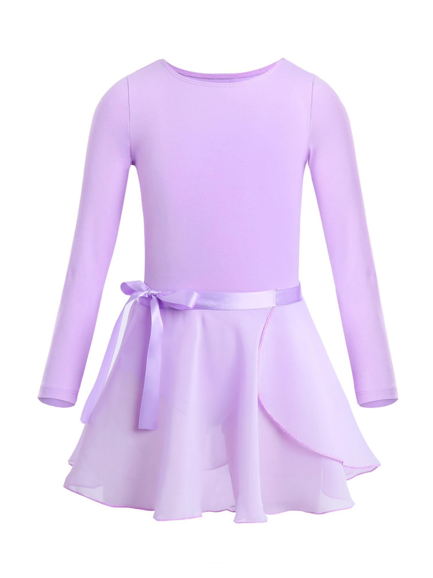 HULIJA Kinderen meisjes katoen lange mouwen ballet dans gymnastiek turnpakje met chiffon rok outfit set 7-8 Years