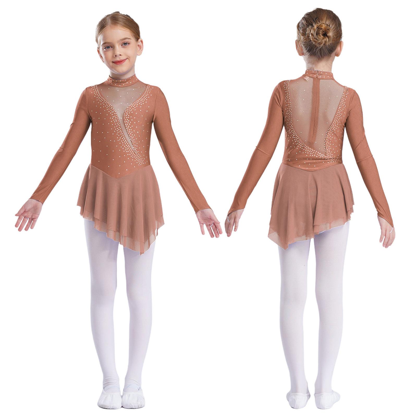 Ranrann Gymnastiek Leotards voor Meisjes Lange Mouw Strass IJs Schaatsjurk Strass Dansjurken 5-6 Years