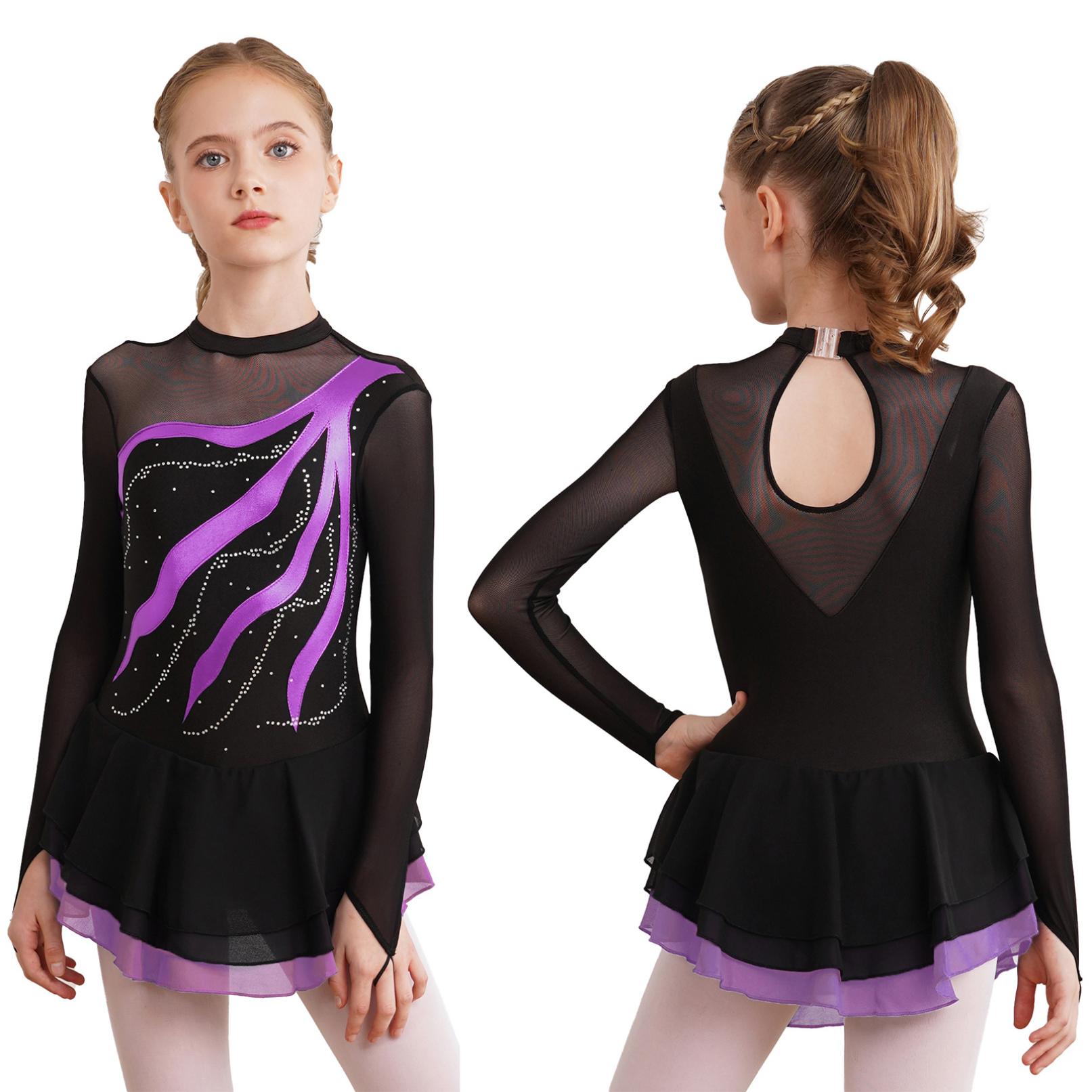 YOOJIA Kinderen Meisjes Kunstschaatsen Ballet Jurk Strass Versierd Turnpakje voor Atletische Prestaties Danskleding 7-8 Years