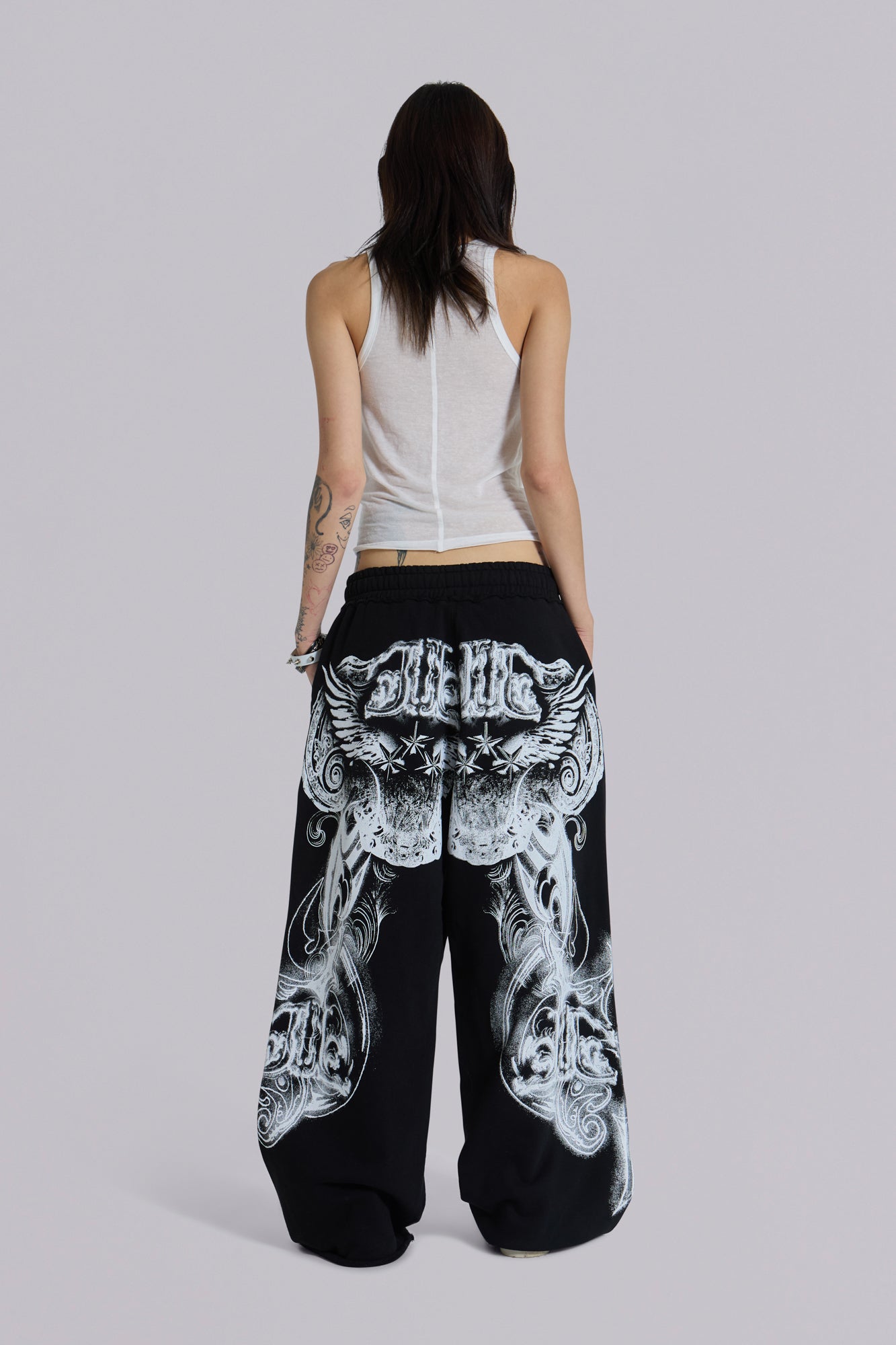 Jaded London Black Gothic Print Baggy Monster Joggers