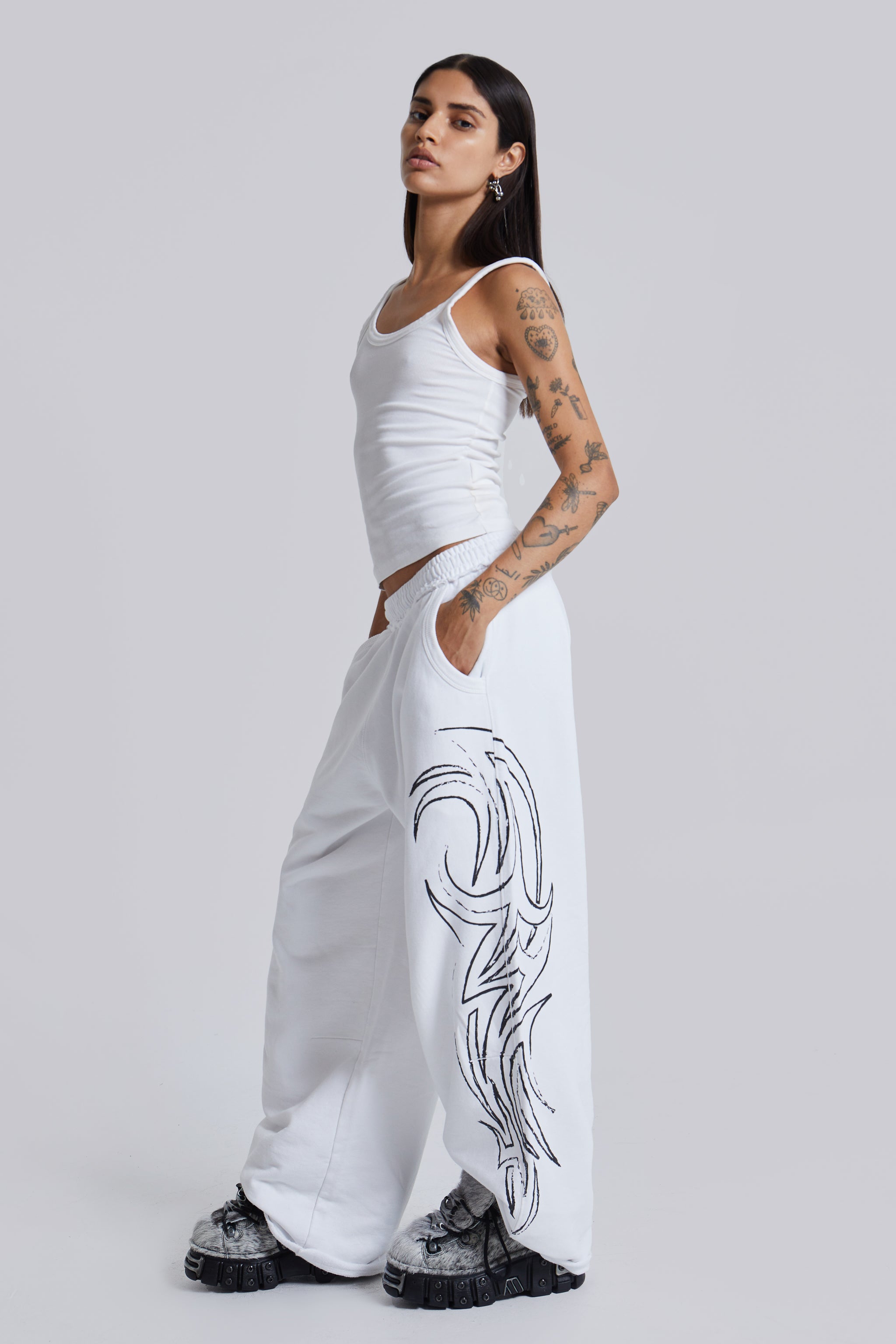 Jaded London White Baggy Blade Joggers