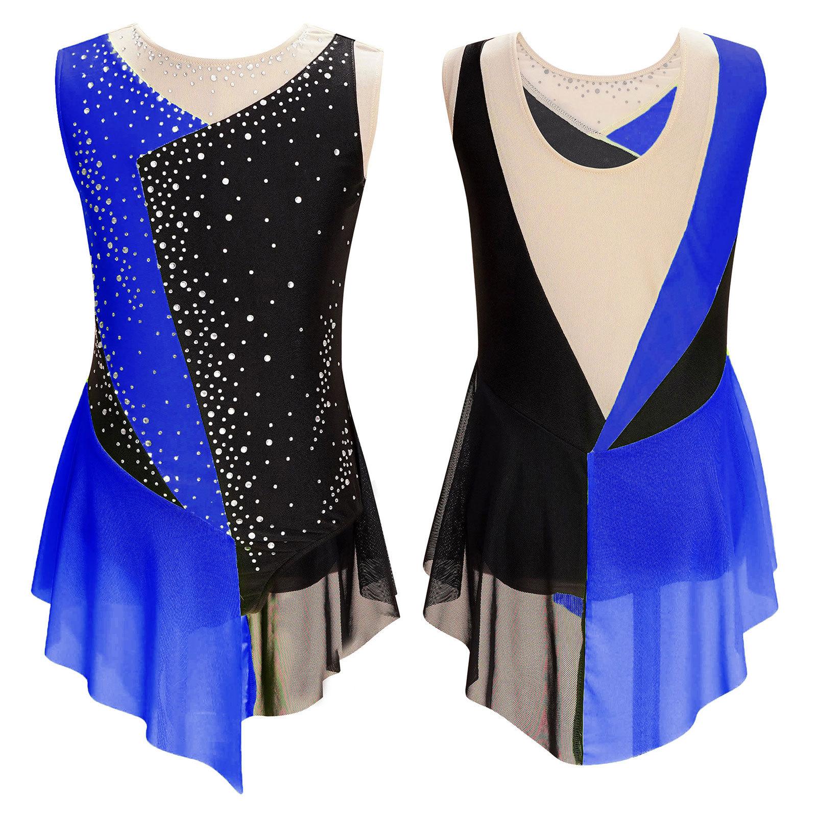 Sywiyi Kinderen meisjes glanzende strass pure mesh mouwloze bodysuit ballet kunstschaatsen gymnastiek turnpakje jurk 11-12 Years