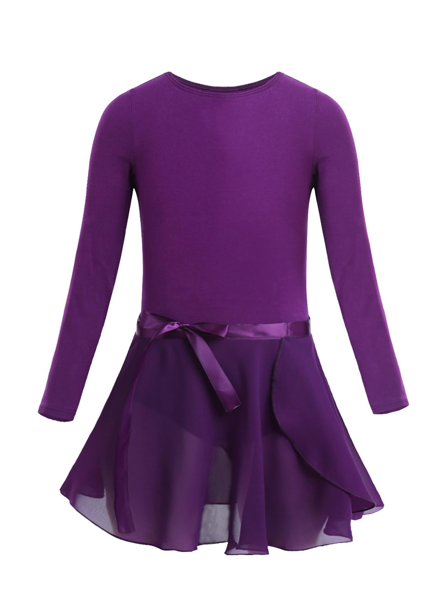HULIJA Kinderen meisjes katoen lange mouwen ballet dans gymnastiek turnpakje met chiffon rok outfit set 8-10 Years