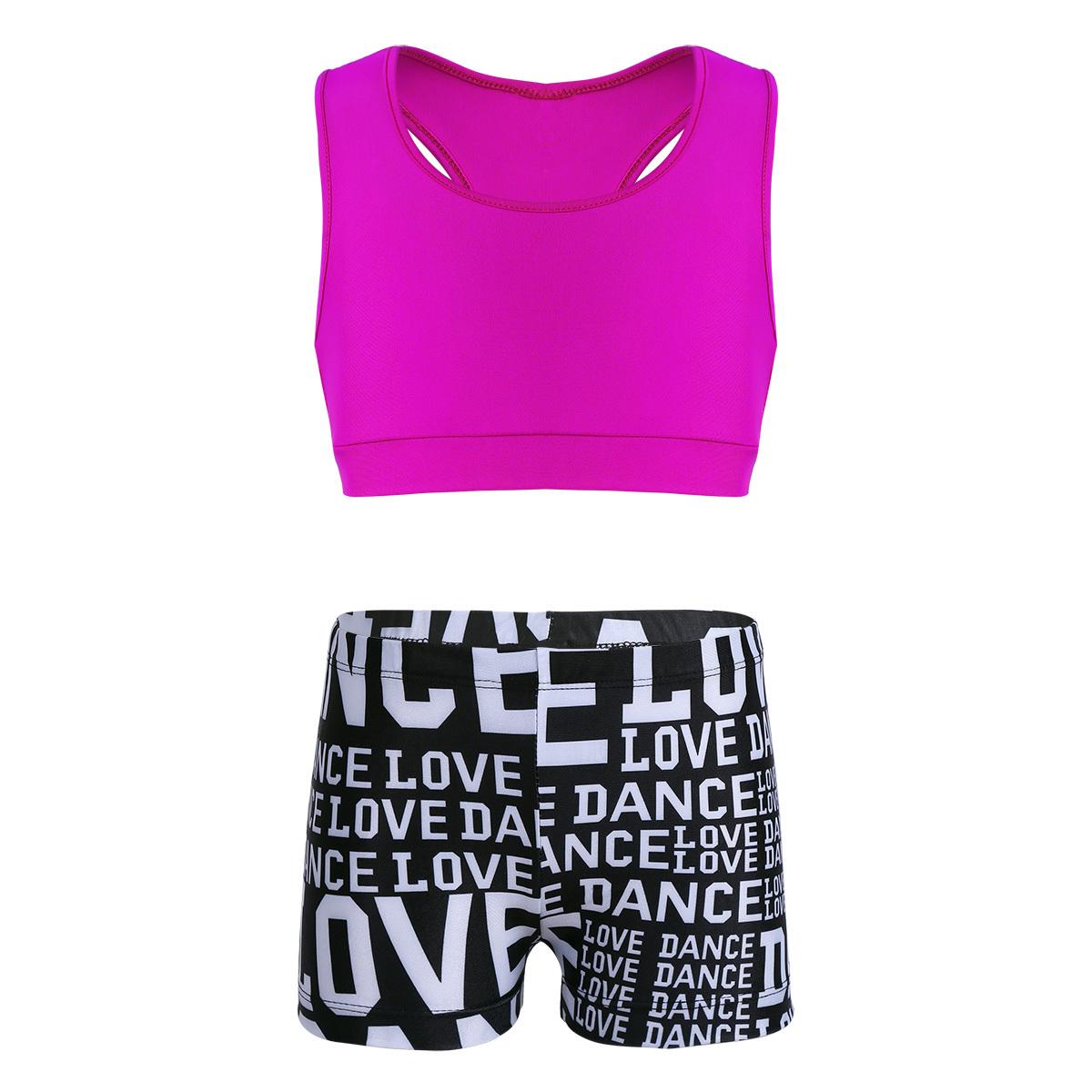 Aislor Kinderen Meisjes Ballet Dans Sport Racer Back Crop Top met Shorts Gymnastiek Actieve kleding 3-4 Years