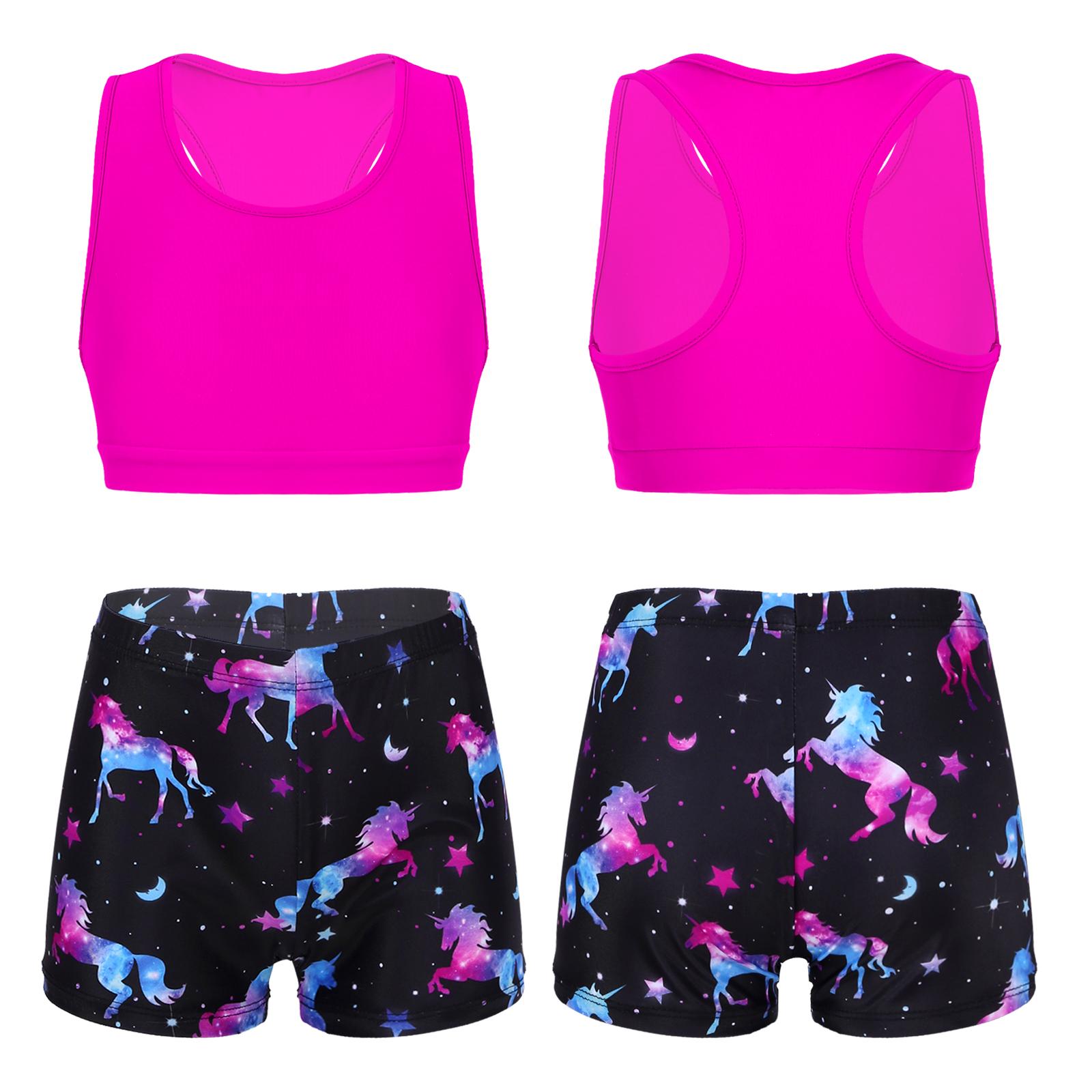 Aislor Kinderen Meisjes Ballet Dans Sport Racer Back Crop Top met Shorts Gymnastiek Actieve kleding 10-12 Years