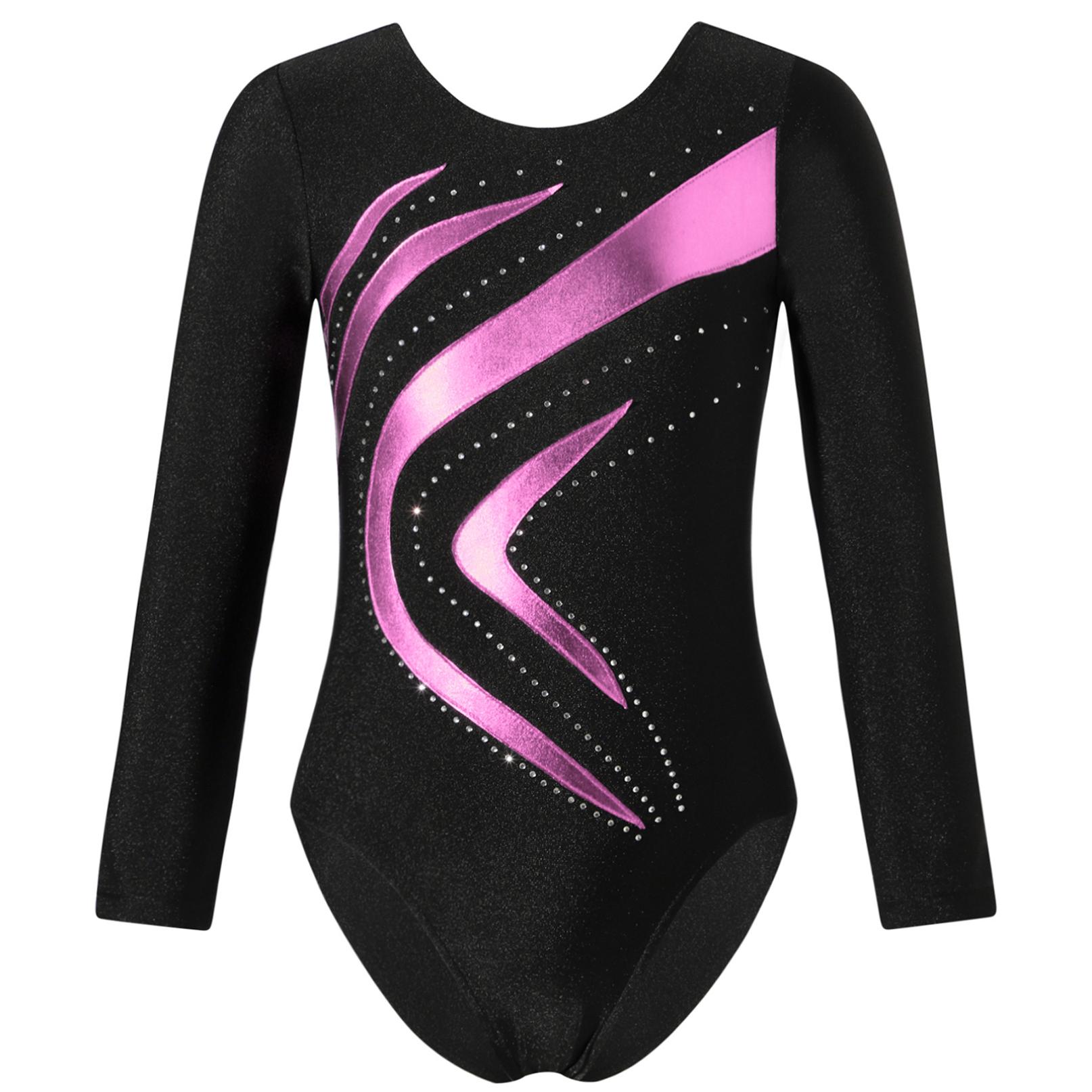 Inlzdz Kinderen meisjes ballet dans turnpakje ritmische gymnastiek kunstschaatsen yoga bodysuit lange mouw glanzende strass danskleding 7-8 Years