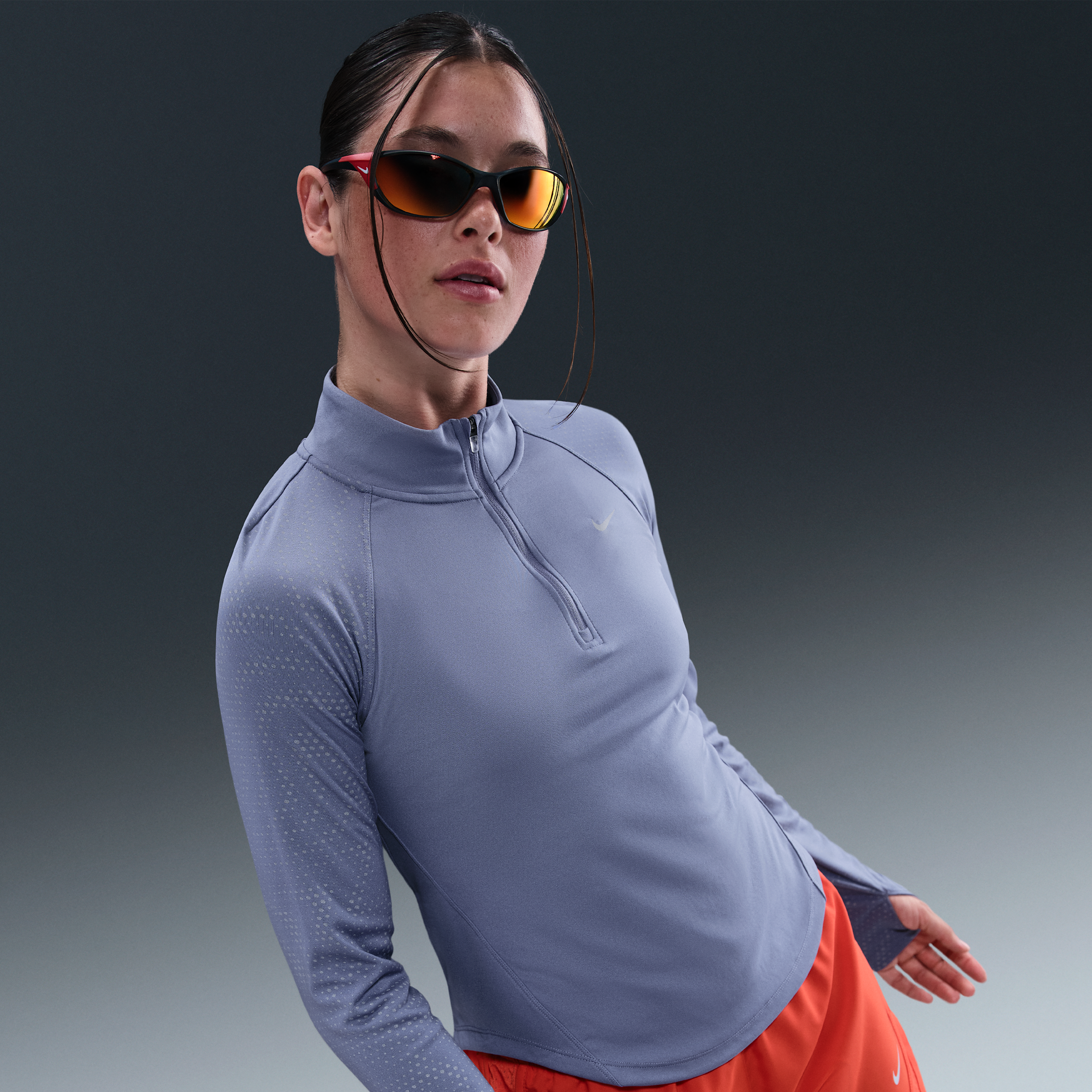 Nike Tempo Flash Dri-FIT hardlooptop met korte rits voor dames - Blauw