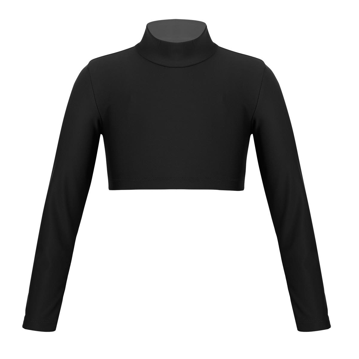IEFiEL Little Big Girls Lange Mouw Mock Neck Ballet Gymnastiek Crop Top Atletisch T-shirt Top Yoga Cheerleading Danskleding 5-6 Years zwart